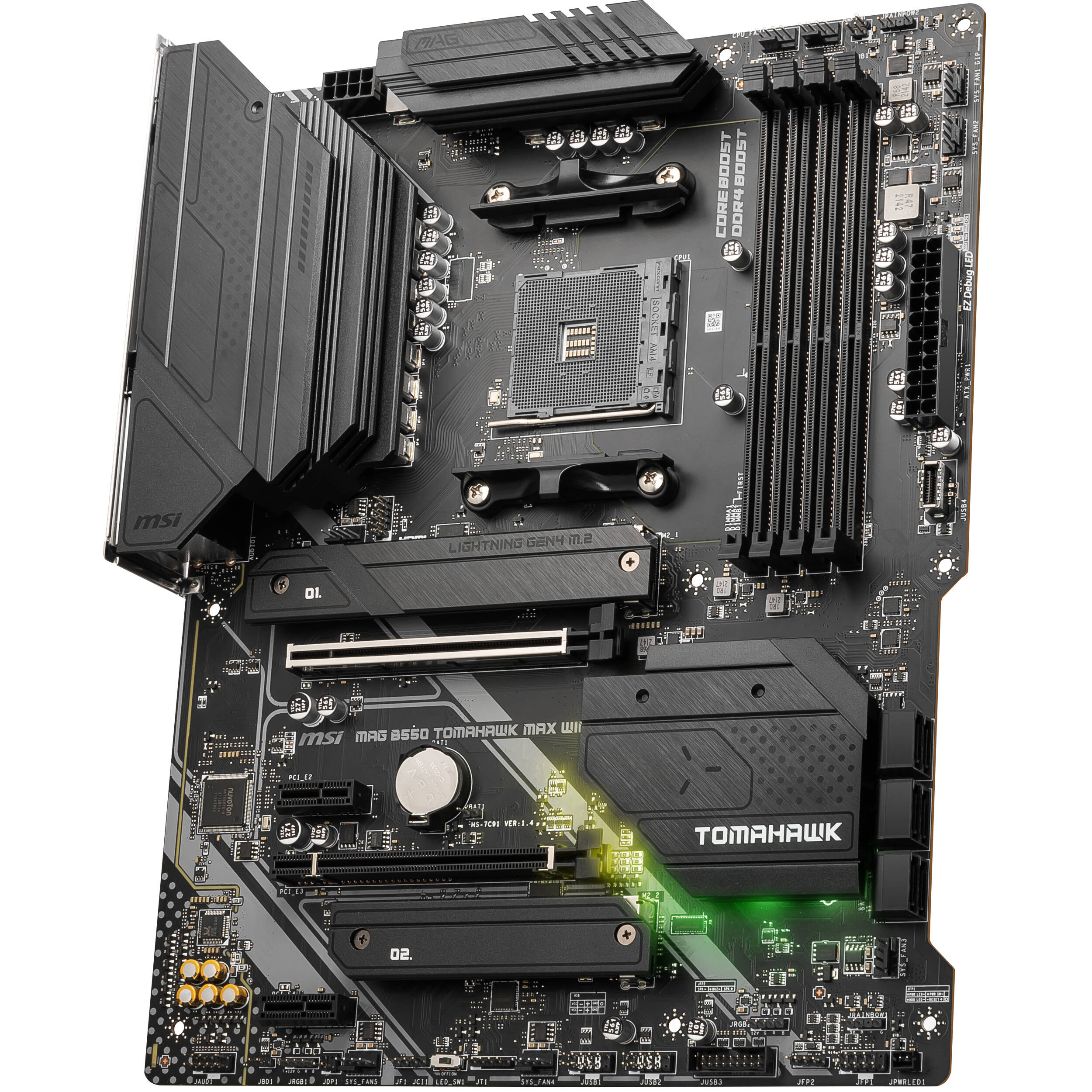 MSI MAG B550 TOMAHAWK MAX WIFI ATX motherboard for AMD Ryzen with DDR4, PCIe 4.0, and onboard Wi‑Fi — view 3