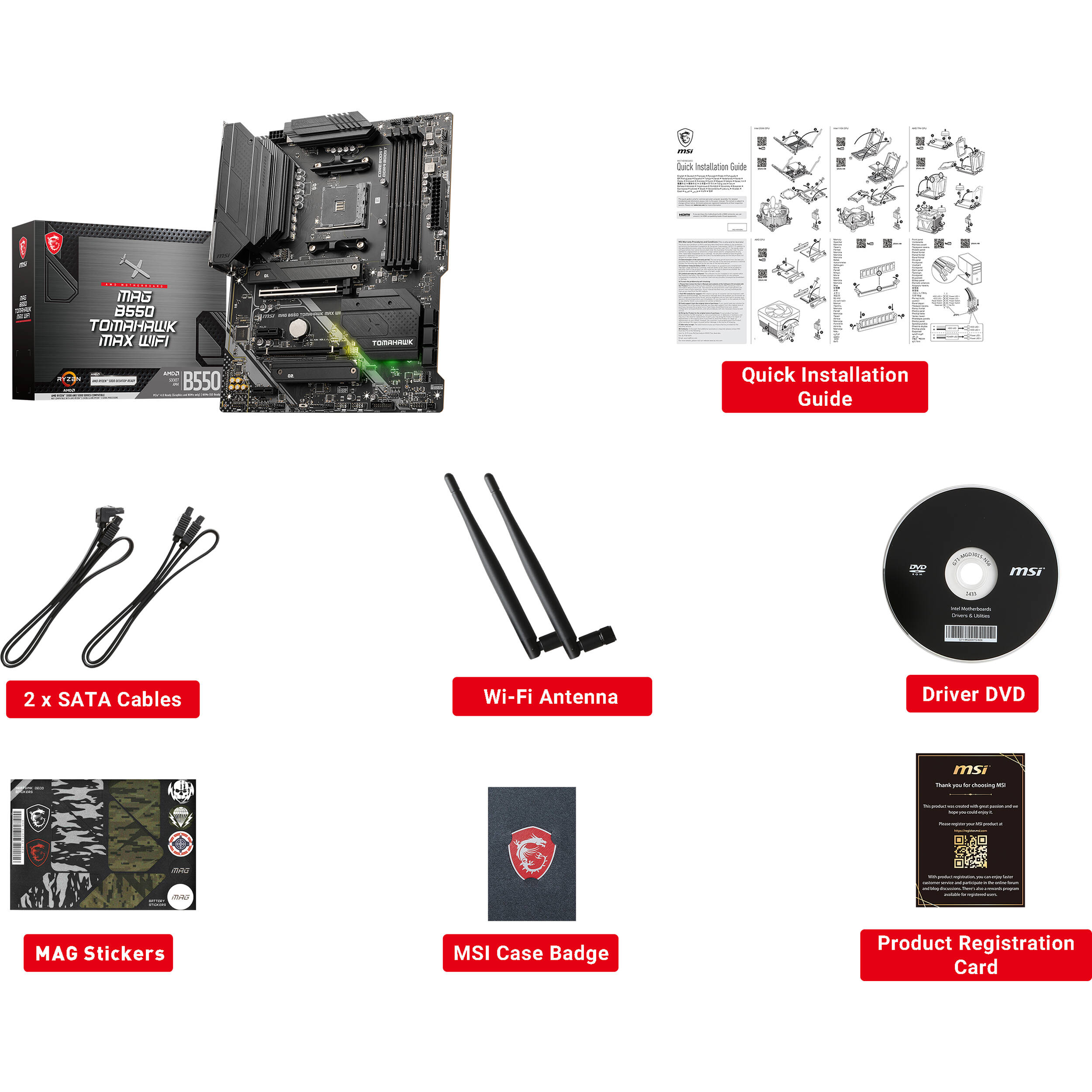 MSI MAG B550 TOMAHAWK MAX WIFI ATX motherboard for AMD Ryzen with DDR4, PCIe 4.0, and onboard Wi‑Fi — view 6