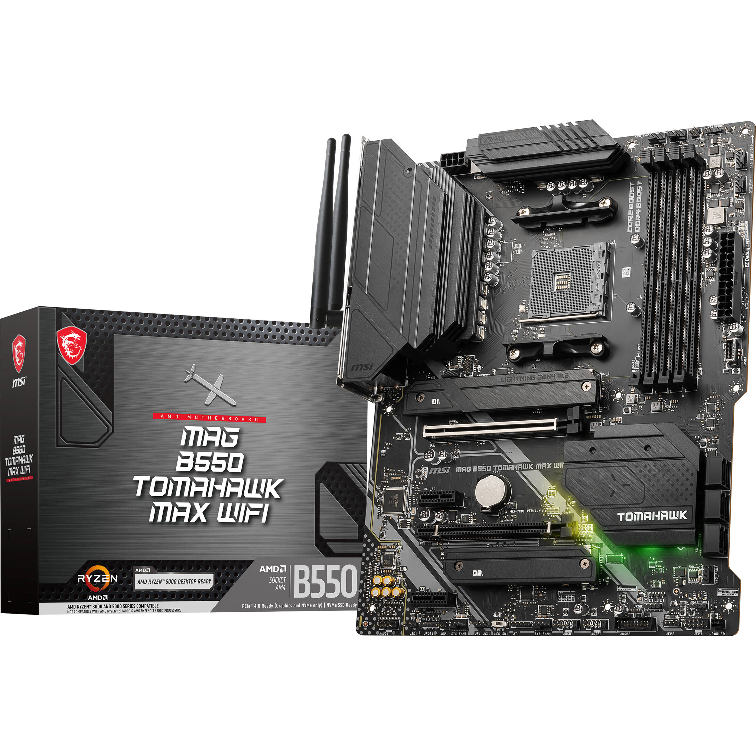 MSI MAG B550 TOMAHAWK MAX WIFI ATX motherboard for AMD Ryzen with DDR4, PCIe 4.0, and onboard Wi‑Fi — view 7