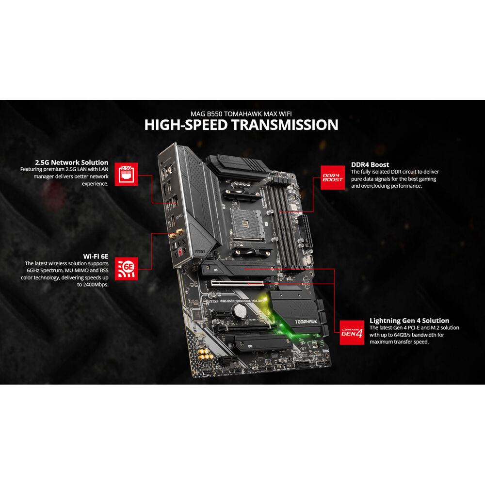 MSI MAG B550 TOMAHAWK MAX WIFI ATX motherboard for AMD Ryzen with DDR4, PCIe 4.0, and onboard Wi‑Fi — view 9