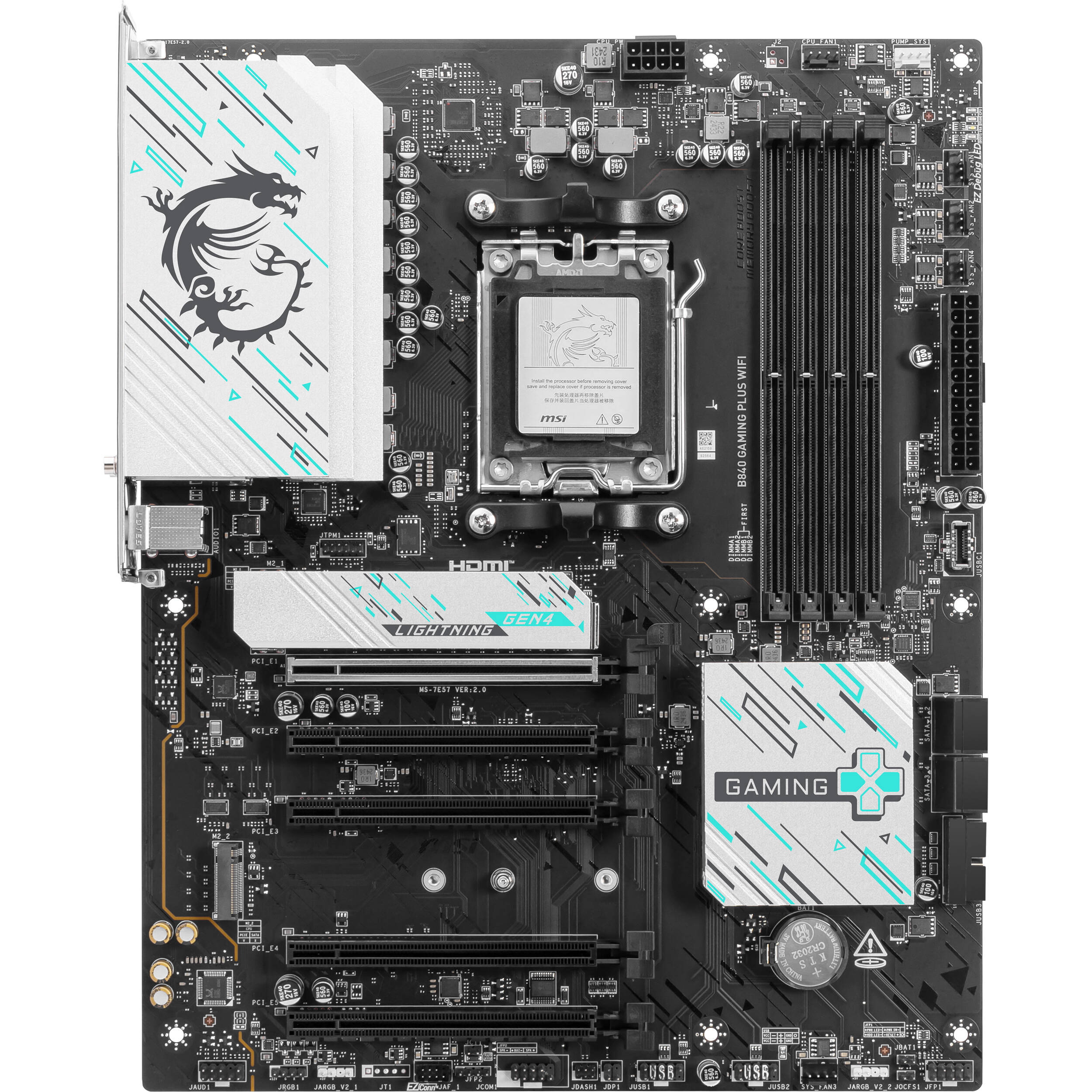 MSI B840 GAMING PLUS WIFI ATX motherboard with AMD B840 chipset and Wi‑Fi — view 2