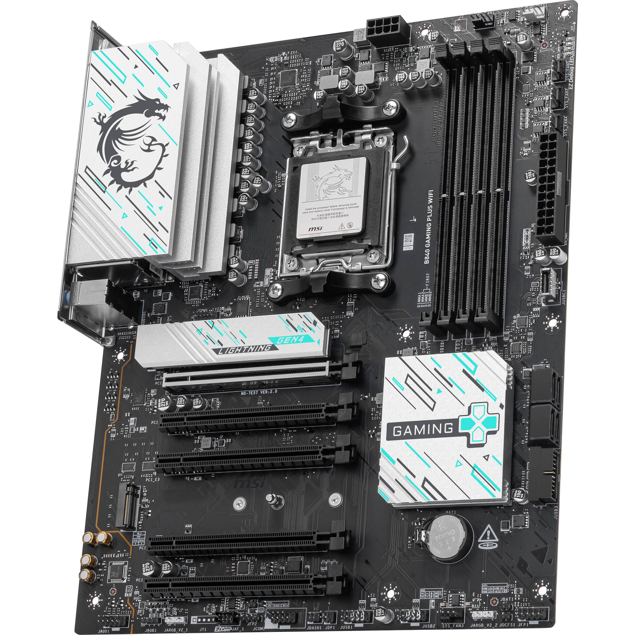 MSI B840 GAMING PLUS WIFI ATX motherboard with AMD B840 chipset and Wi‑Fi — view 3