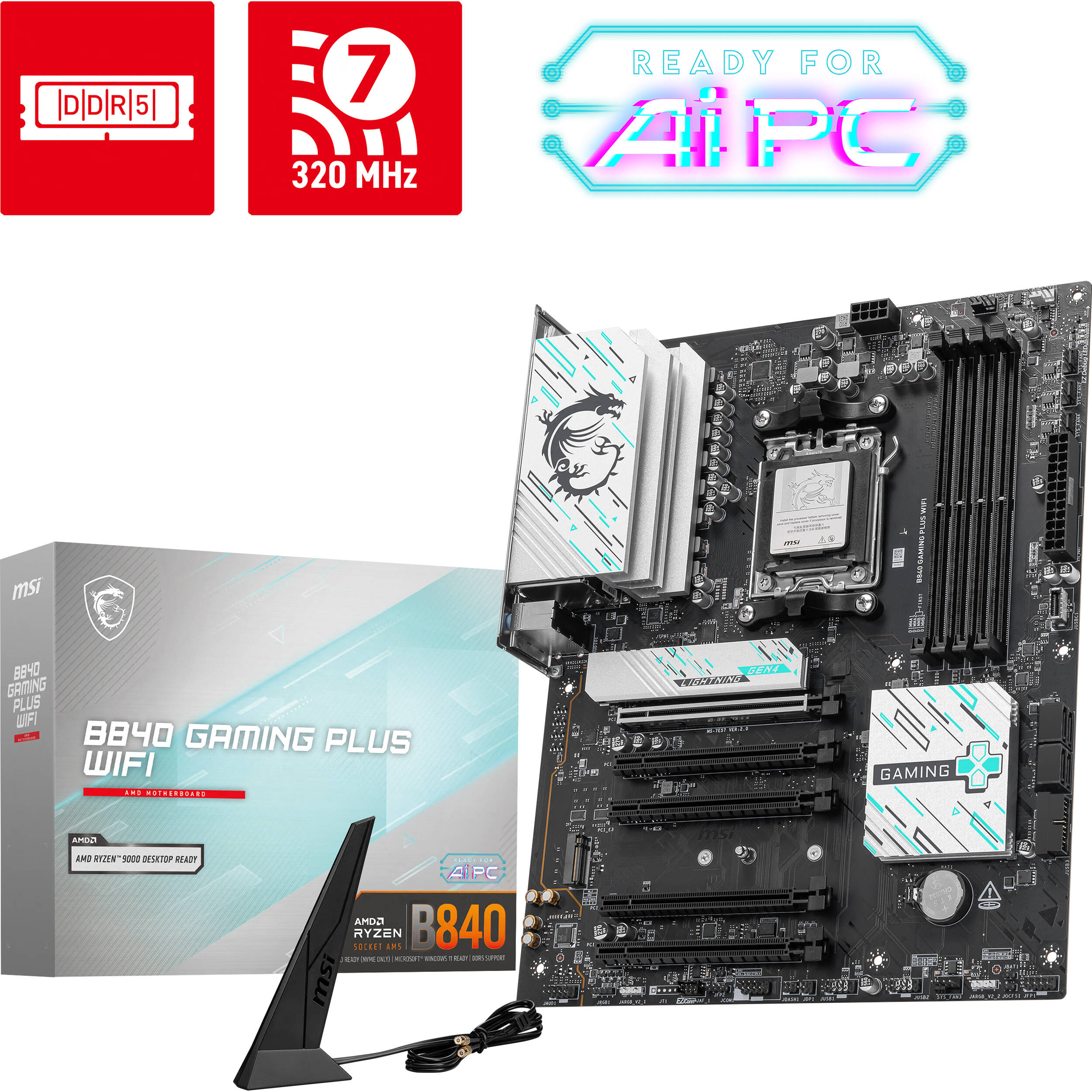 MSI B840 GAMING PLUS WIFI ATX motherboard with AMD B840 chipset and Wi‑Fi — view 7