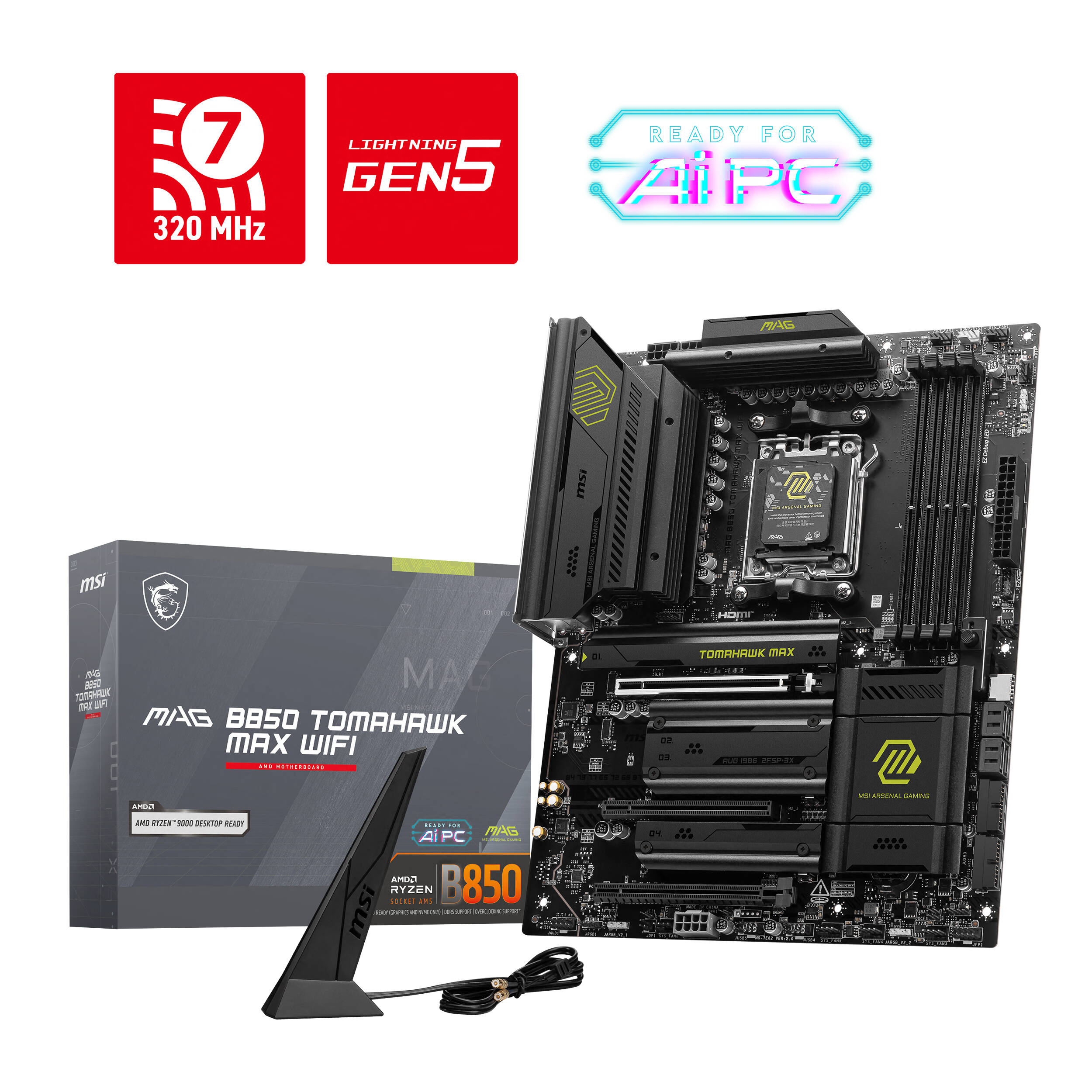 MSI MAG B850 TOMAHAWK MAX WIFI ATX AM5 motherboard with onboard Wi‑Fi — view 7