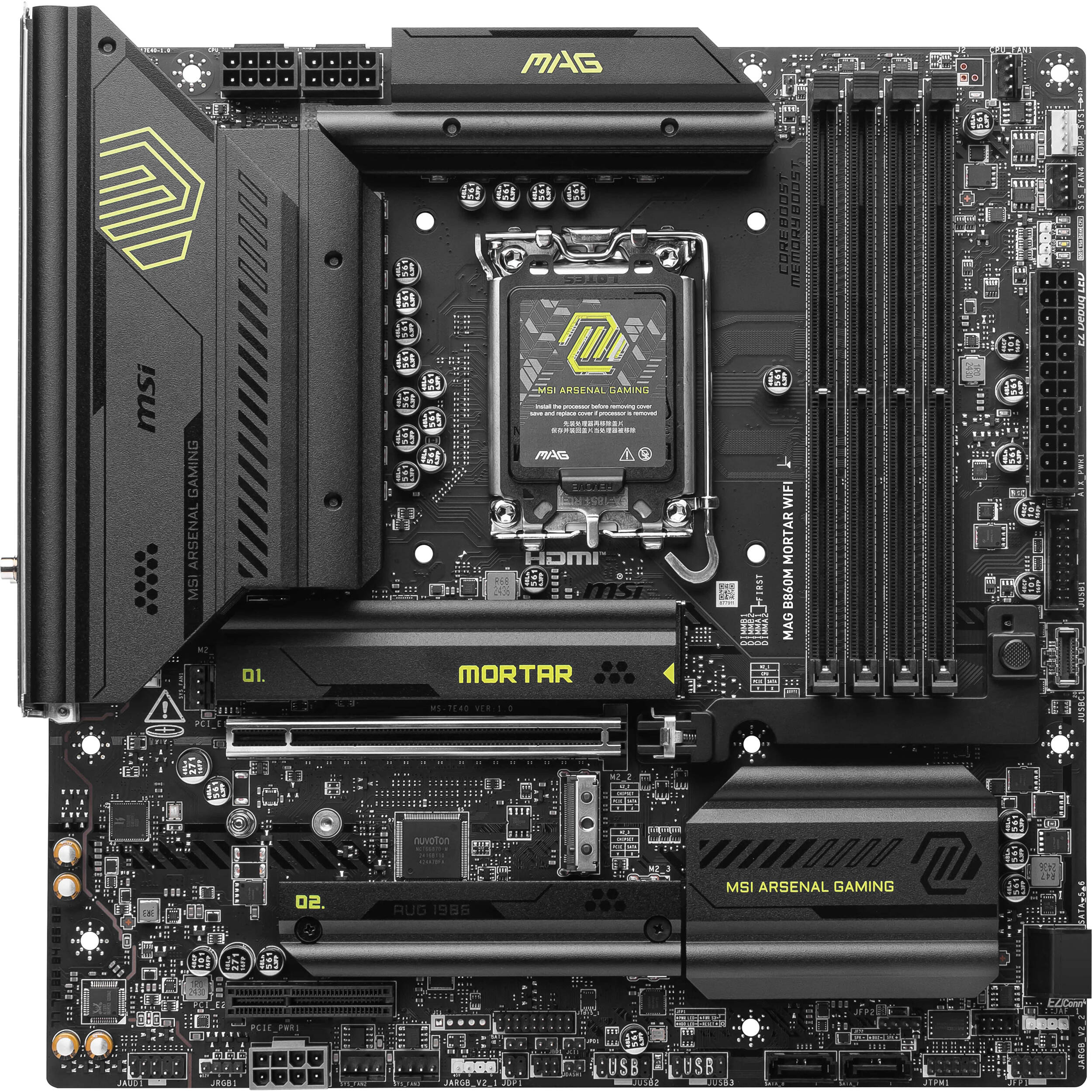MSI MAG B860M MORTAR WIFI micro-ATX motherboard with Intel B860 chipset and Wi‑Fi — view 2