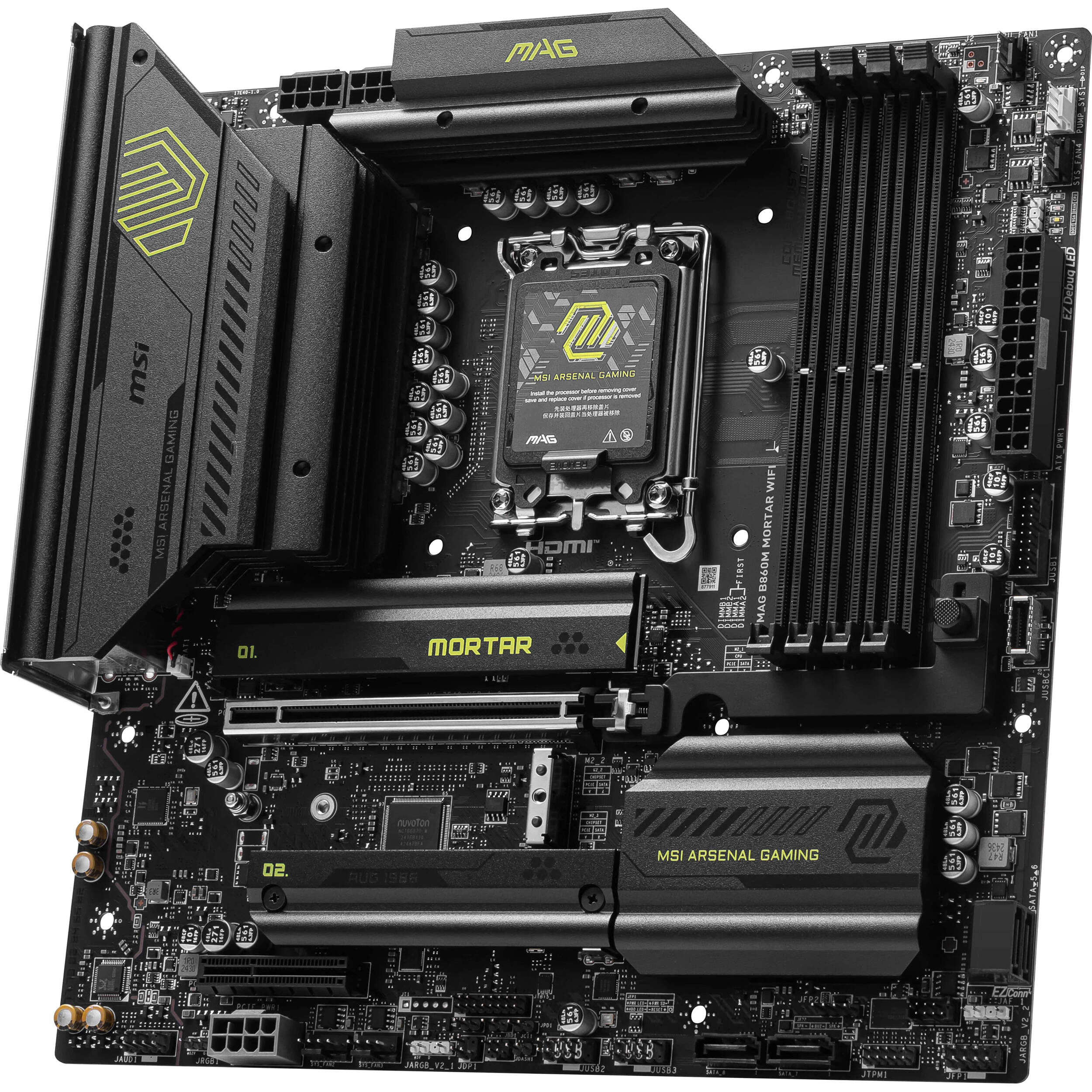 MSI MAG B860M MORTAR WIFI micro-ATX motherboard with Intel B860 chipset and Wi‑Fi — view 3
