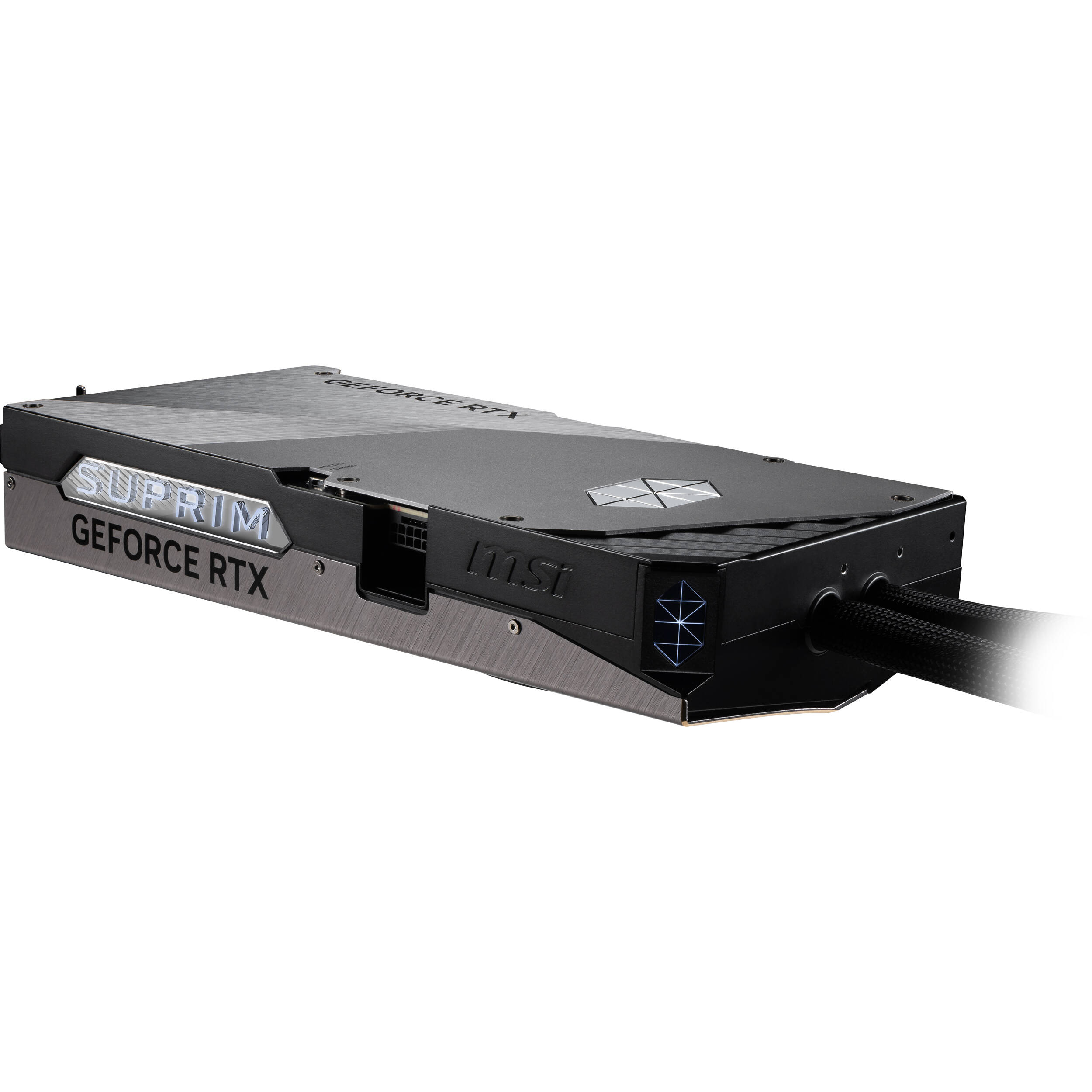 MSI RTX 5090 32G SUPRIM LIQUID SOC graphics card with liquid cooling and premium shroud — view 7