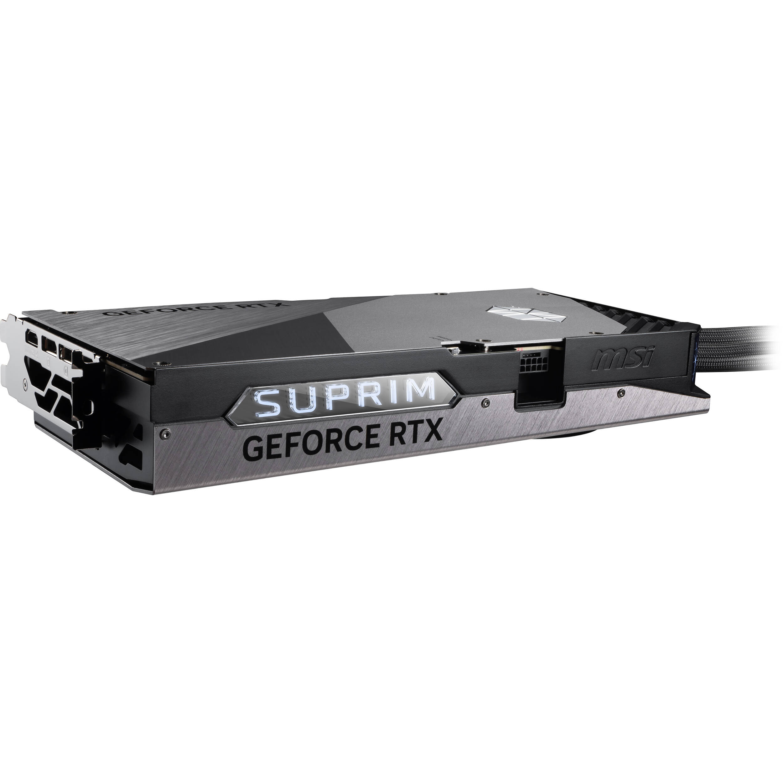 MSI RTX 5090 32G SUPRIM LIQUID SOC graphics card with liquid cooling and premium shroud — view 8