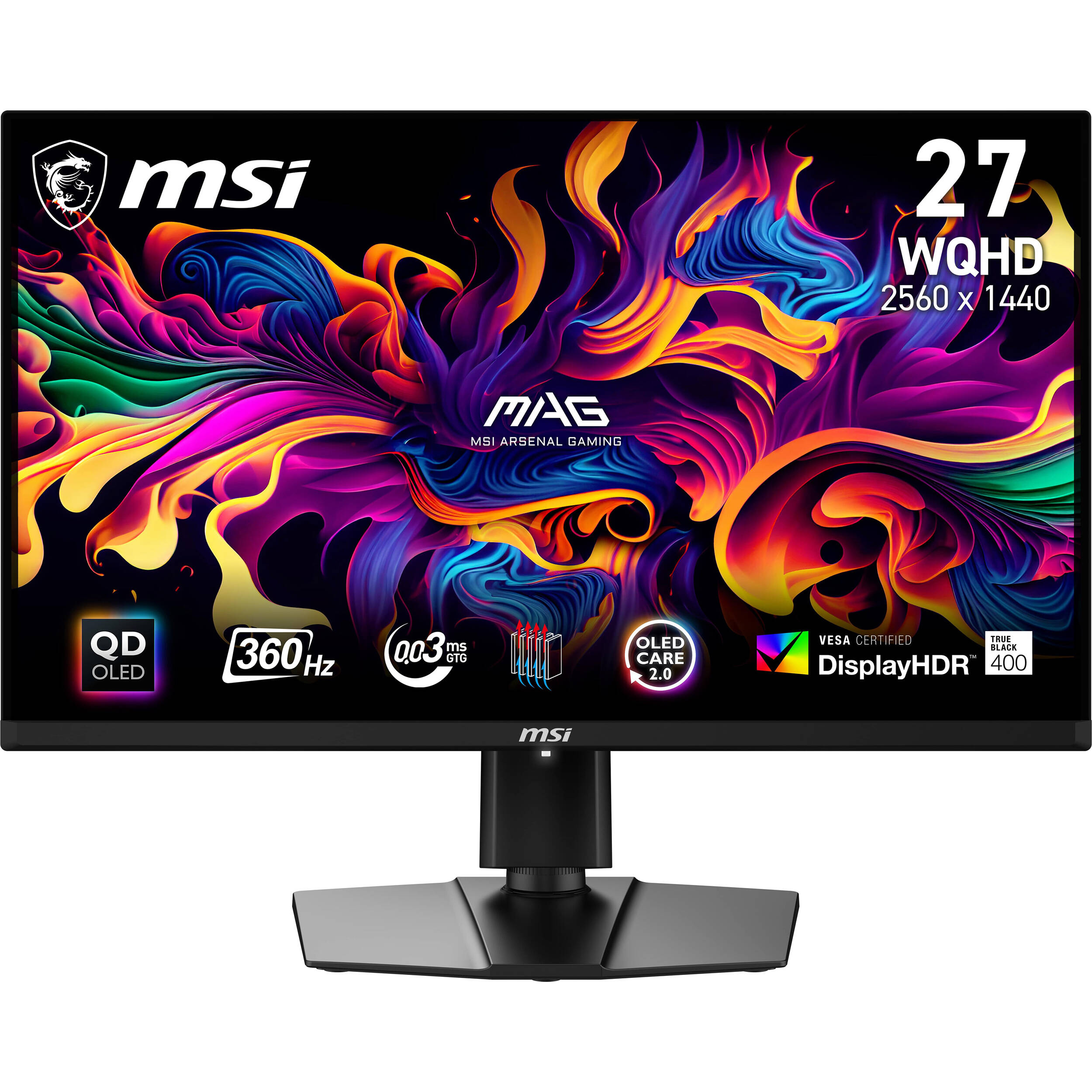 MSI MAG 271QPX QD-OLED 27-inch QHD gaming monitor with HDR400 and height-adjustable stand — view 2