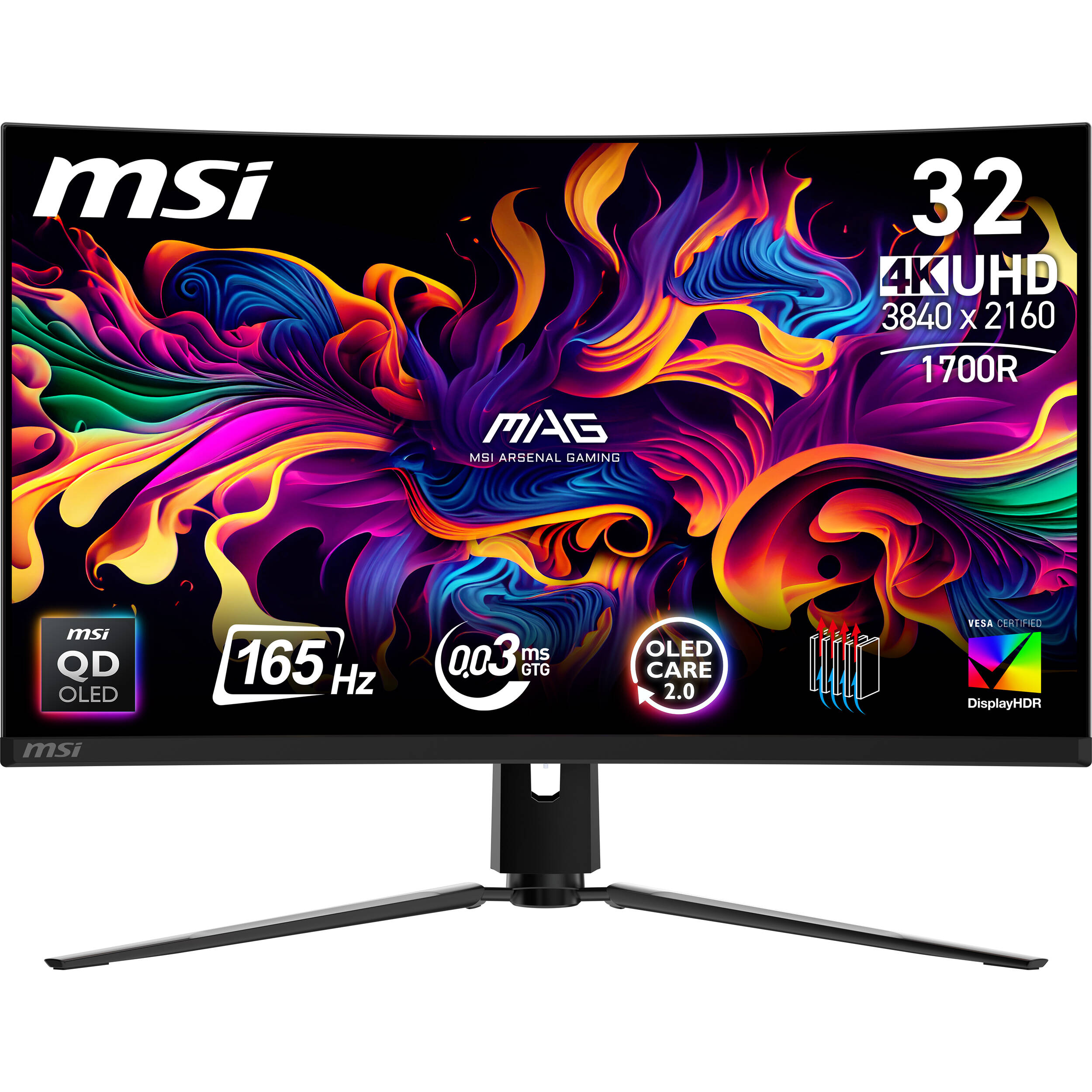 MSI MAG 321CUP QD-OLED curved 32-inch 4K gaming monitor in metallic black — view 2
