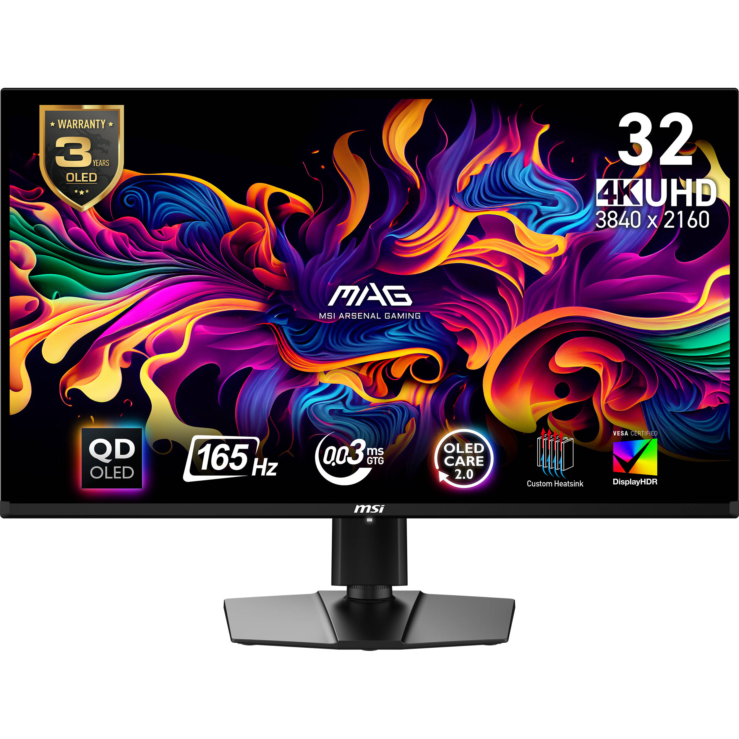 MSI MAG 321UP QD-OLED 32-inch 4K gaming monitor with metallic black finish — view 2