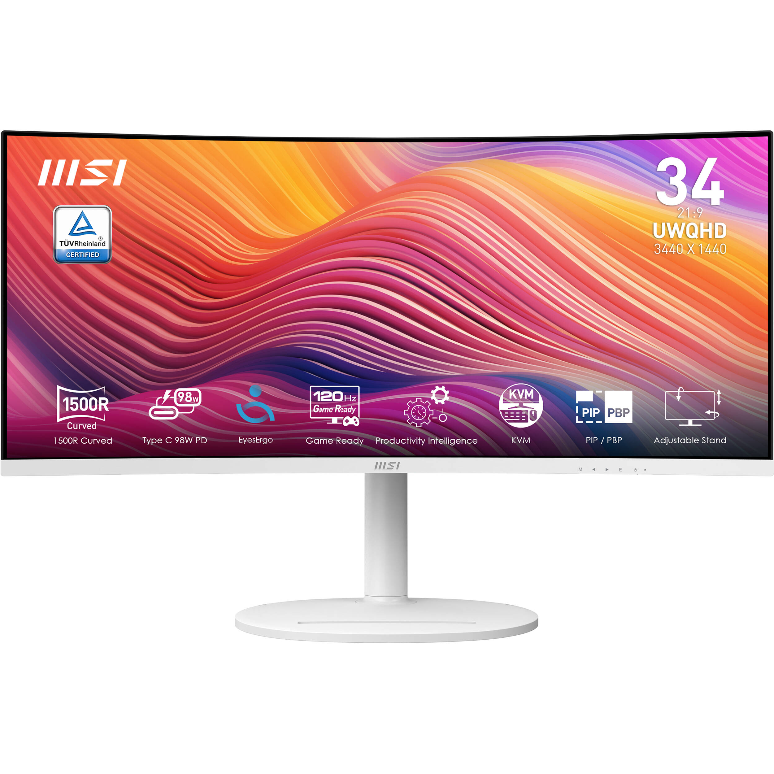 MSI Modern MD342CQPW 34-inch curved ultrawide monitor in matte white — view 2