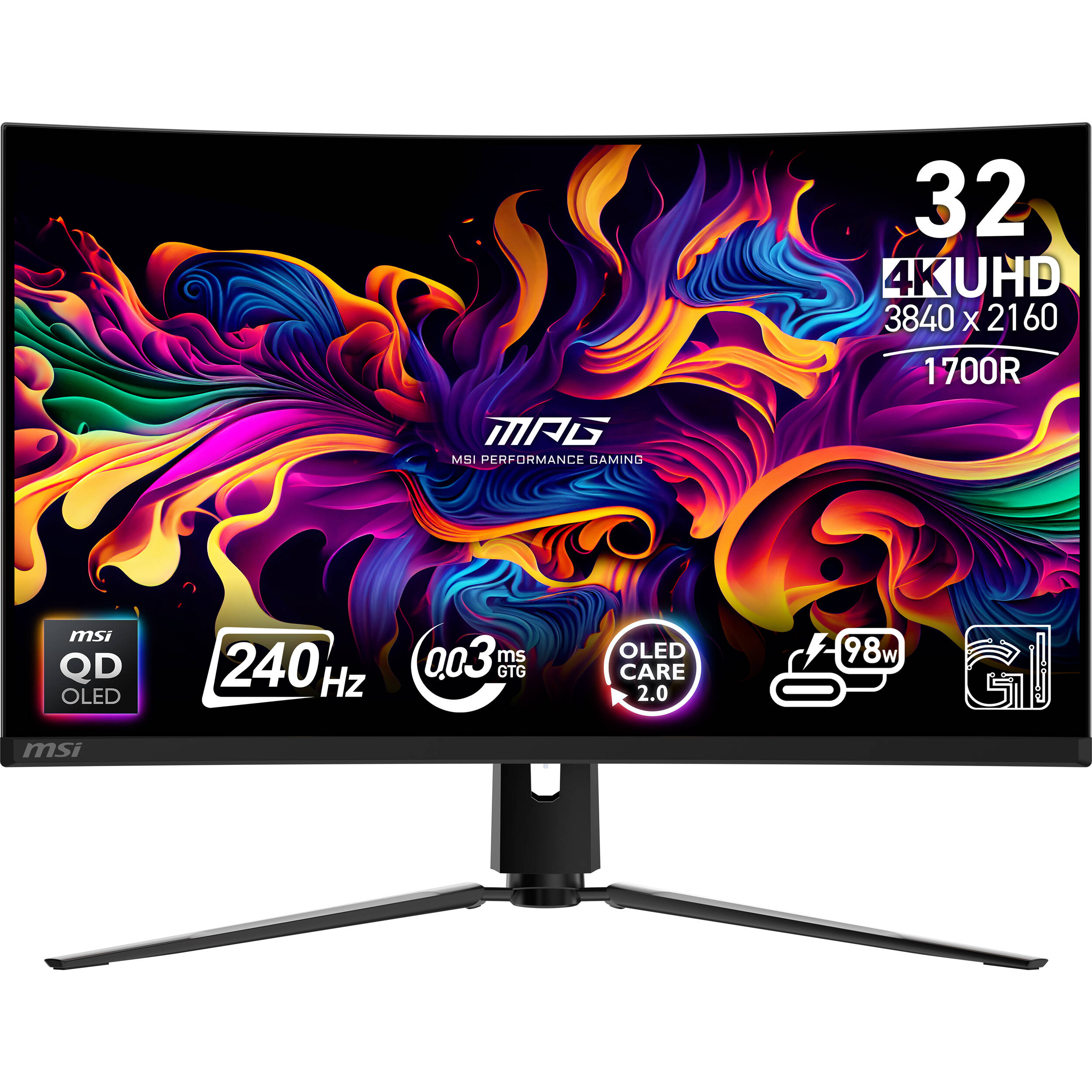 MSI MPG 321CURX QD-OLED curved 32-inch 4K gaming monitor with metallic black finish — view 2