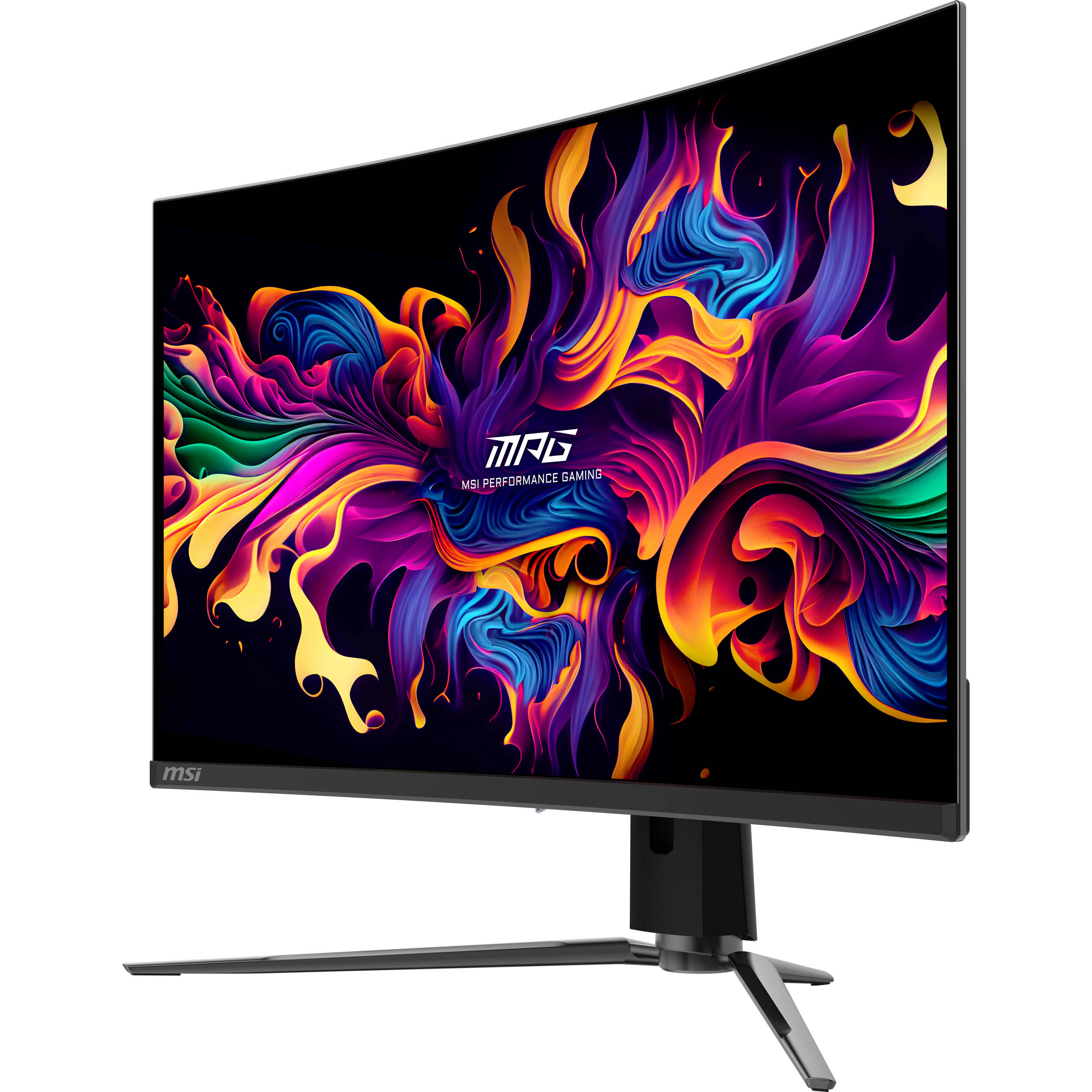 MSI MPG 321CURX QD-OLED curved 32-inch 4K gaming monitor with metallic black finish — view 3