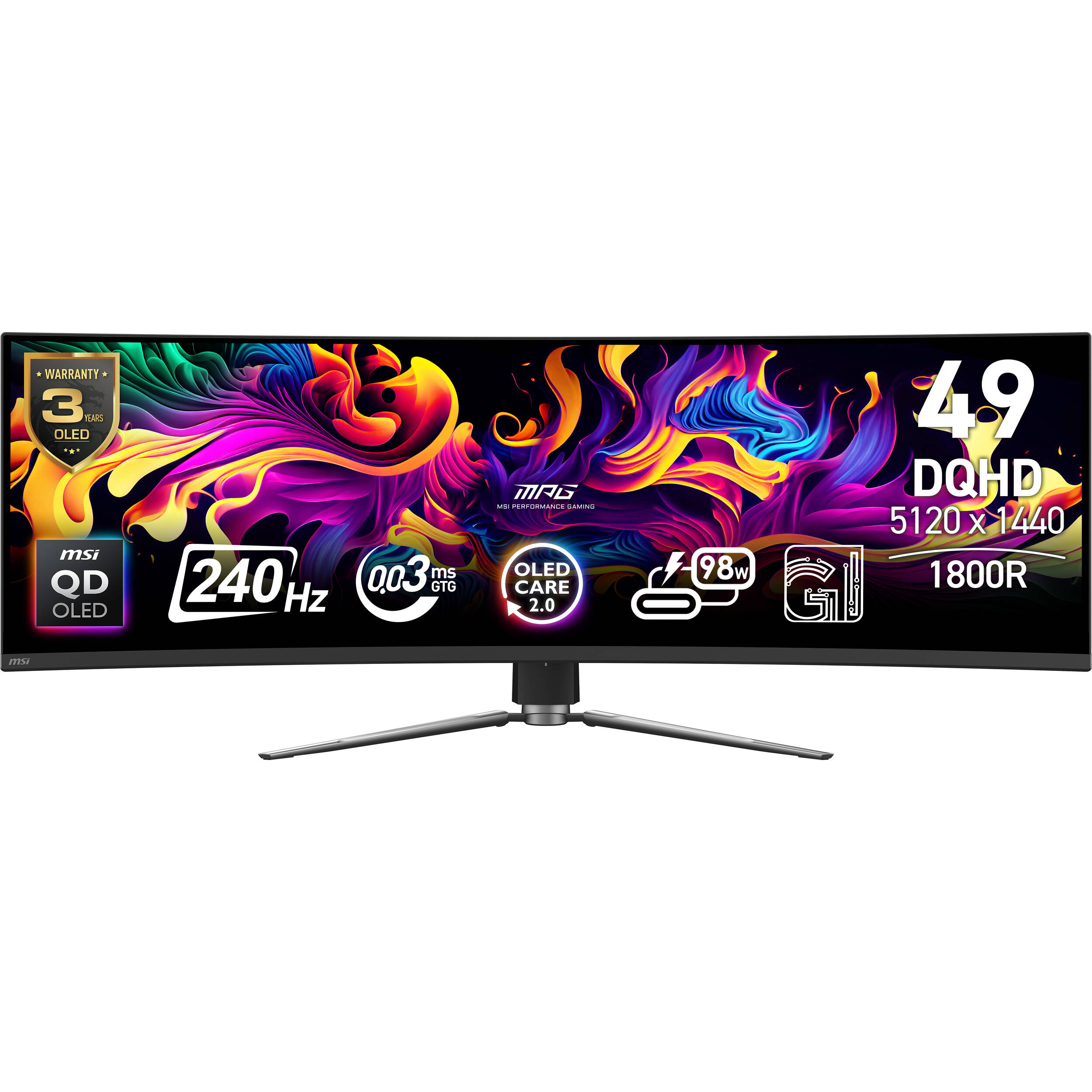 MSI MPG 491CQPX QD-OLED 49-inch curved ultrawide gaming monitor with 5,120 x 1,440 resolution — view 2