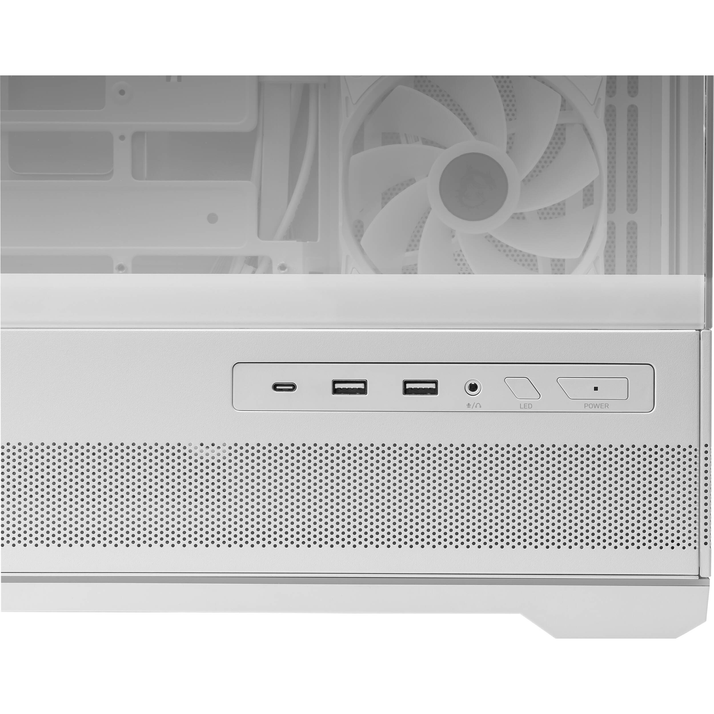 MSI MAG PANO 110R PZ WHITE PC case with tempered glass side panel and ARGB fans — view 14