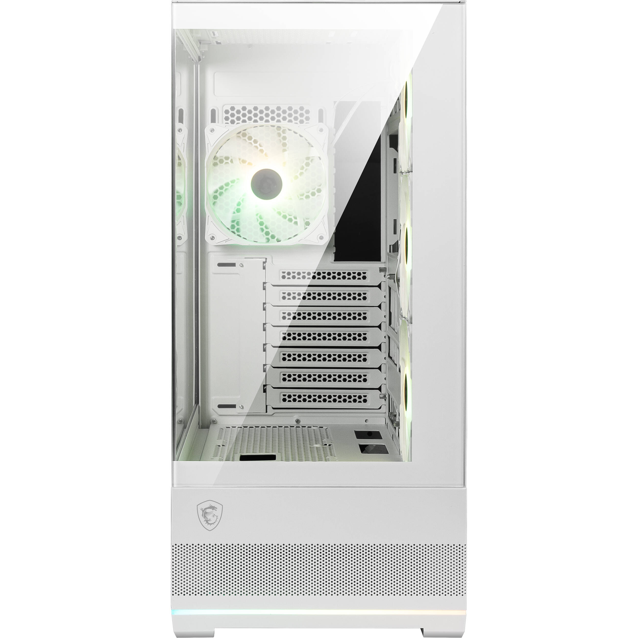 MSI MAG PANO 110R PZ WHITE PC case with tempered glass side panel and ARGB fans — view 6