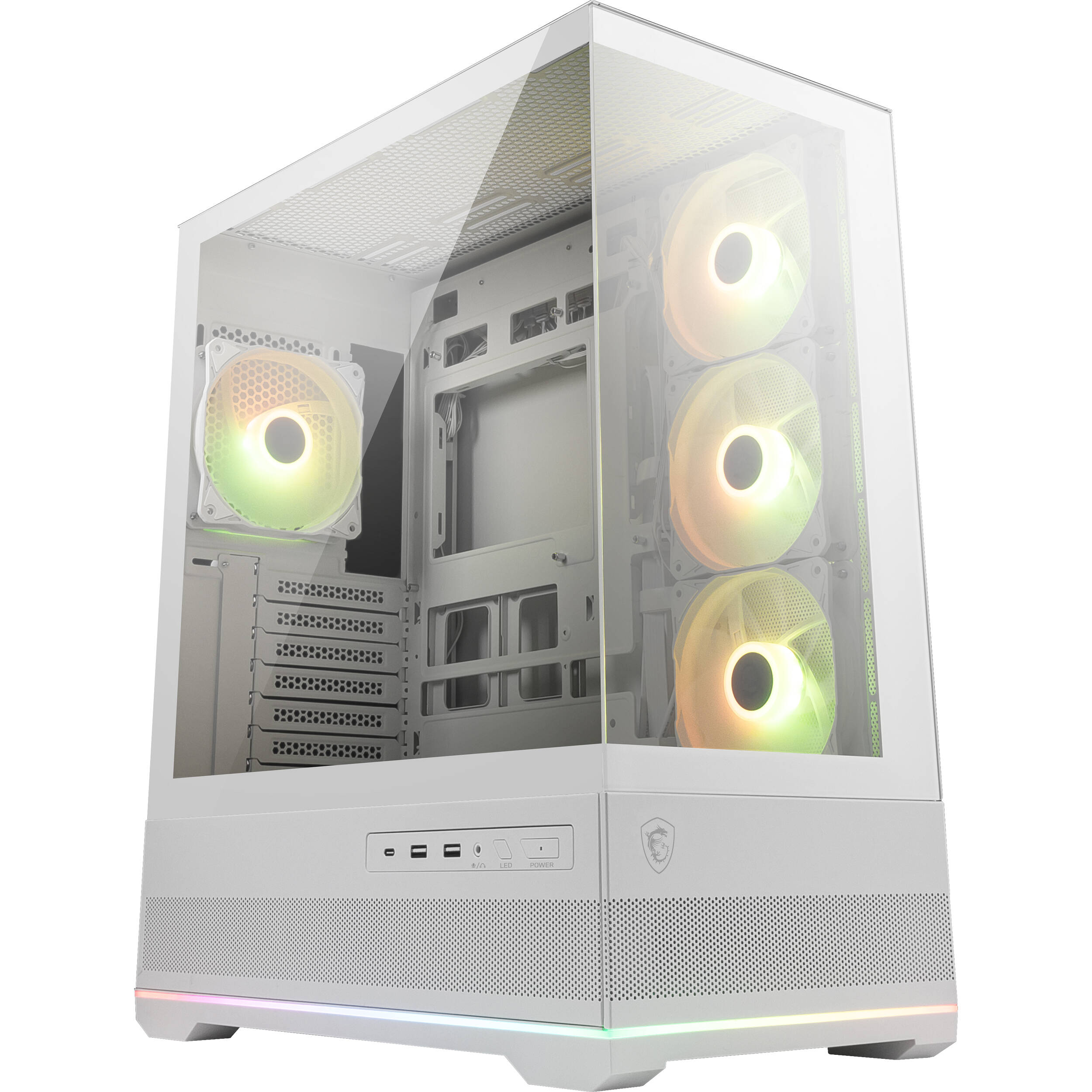 MSI MAG PANO 110R PZ WHITE PC case with tempered glass side panel and ARGB fans — view 8