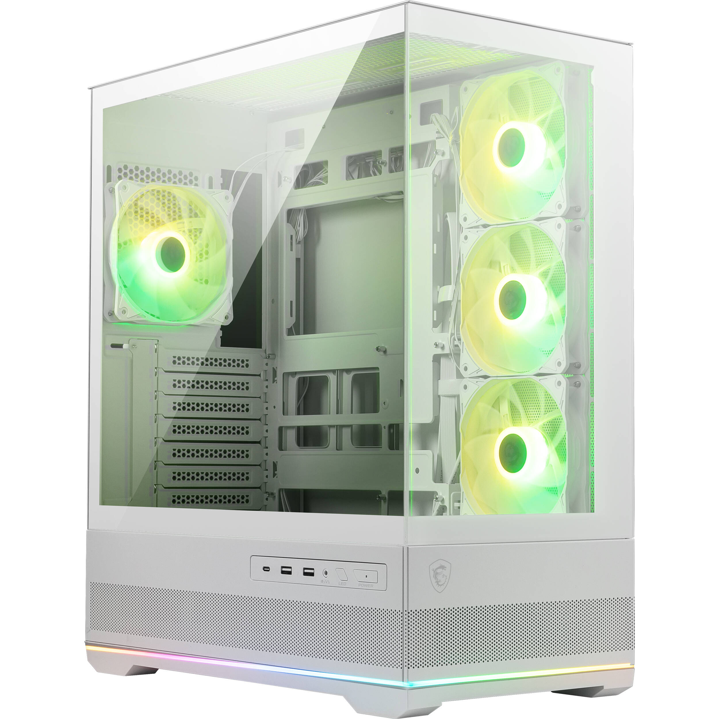 MSI MAG PANO 110R PZ WHITE PC case with tempered glass side panel and ARGB fans — view 9
