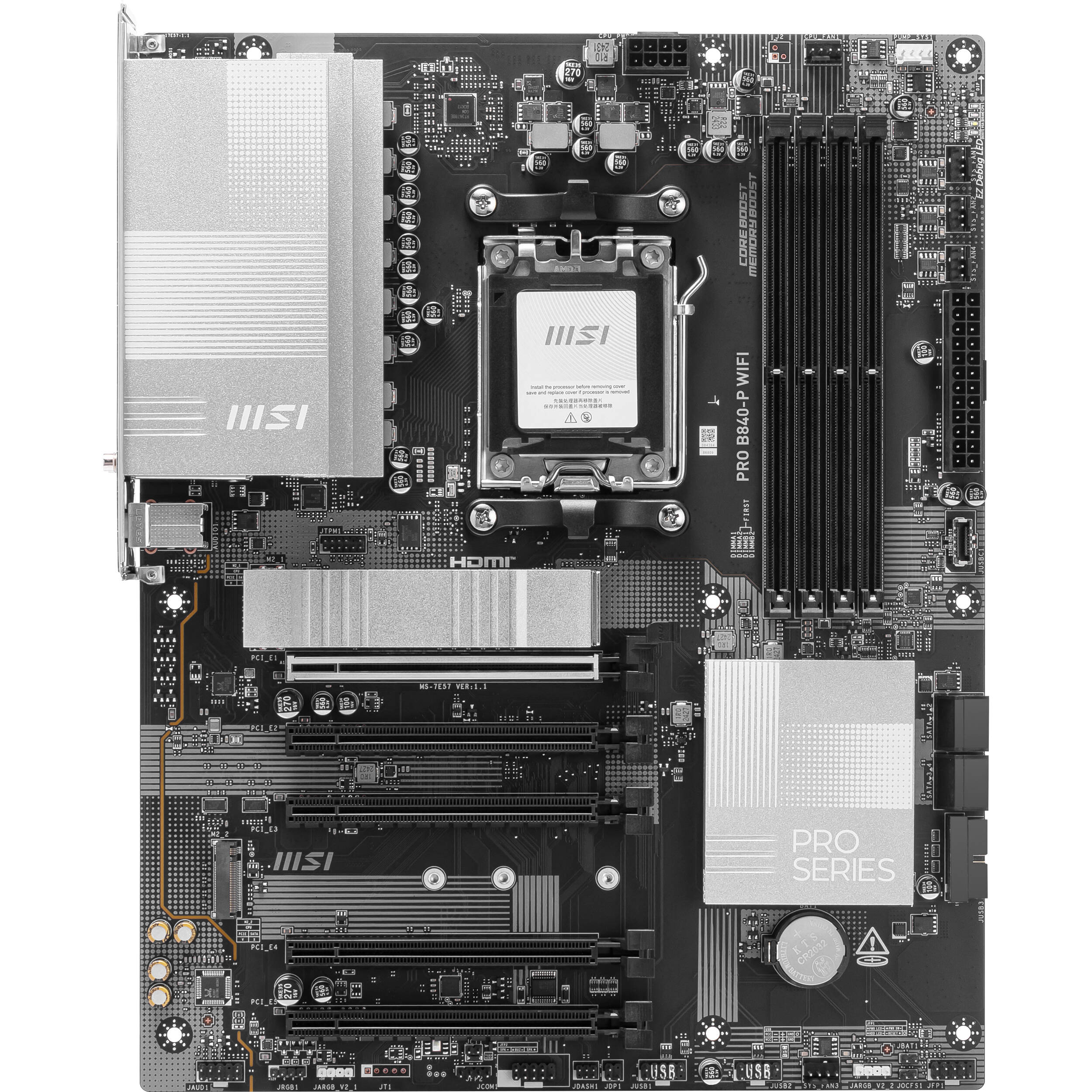 MSI PRO B840 P WIFI ATX motherboard for AMD AM5 systems with integrated Wi‑Fi — view 2