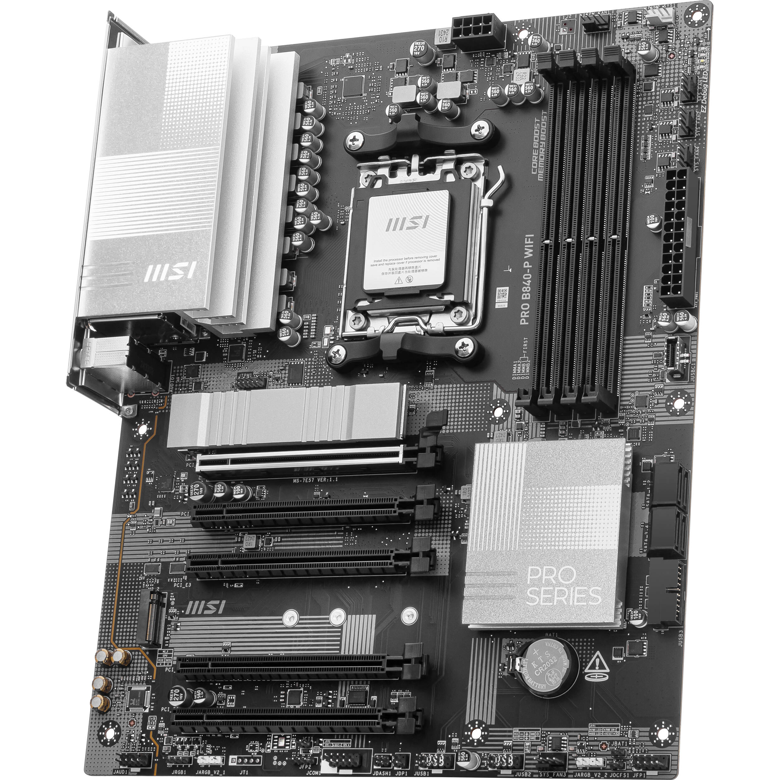 MSI PRO B840 P WIFI ATX motherboard for AMD AM5 systems with integrated Wi‑Fi — view 3