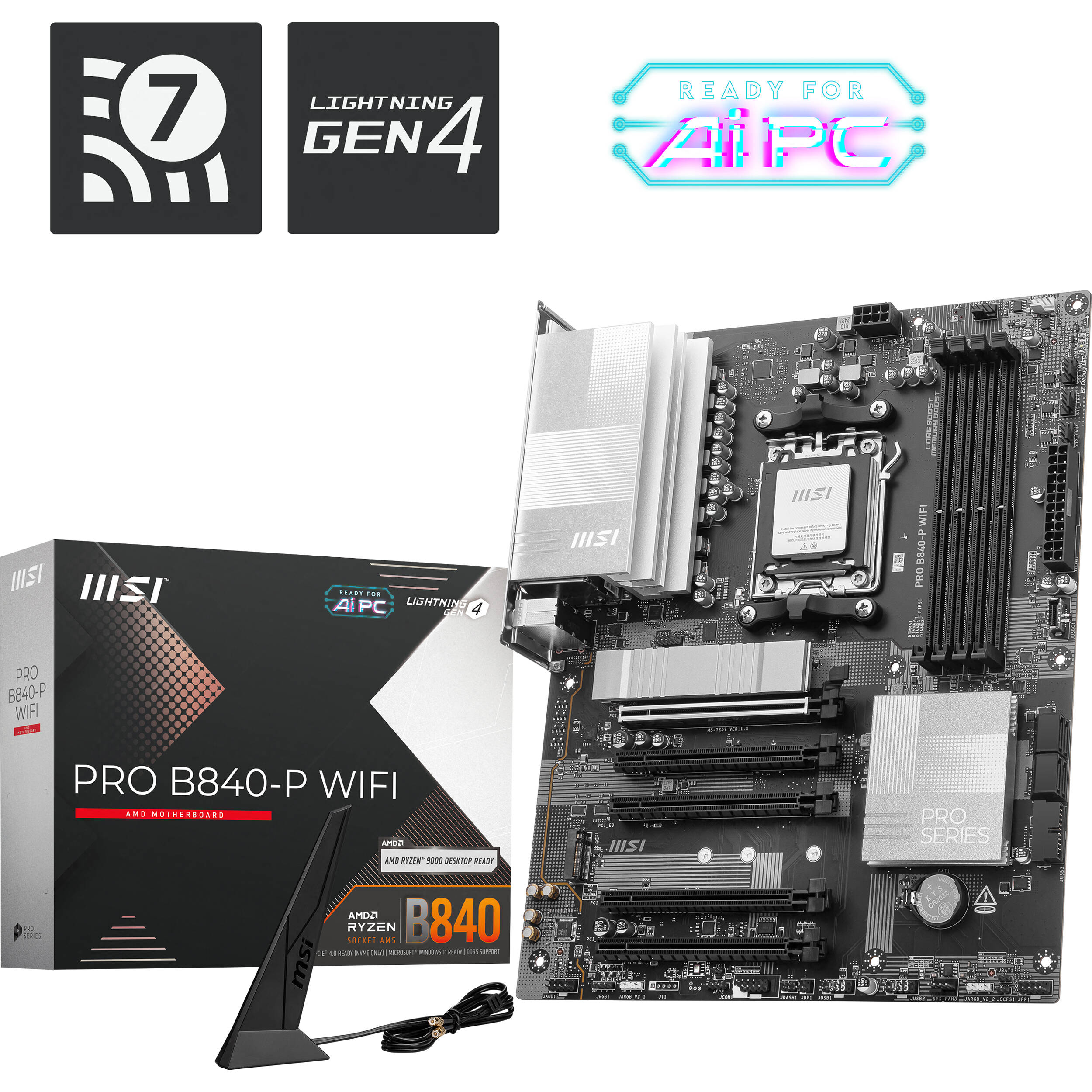 MSI PRO B840 P WIFI ATX motherboard for AMD AM5 systems with integrated Wi‑Fi — view 7