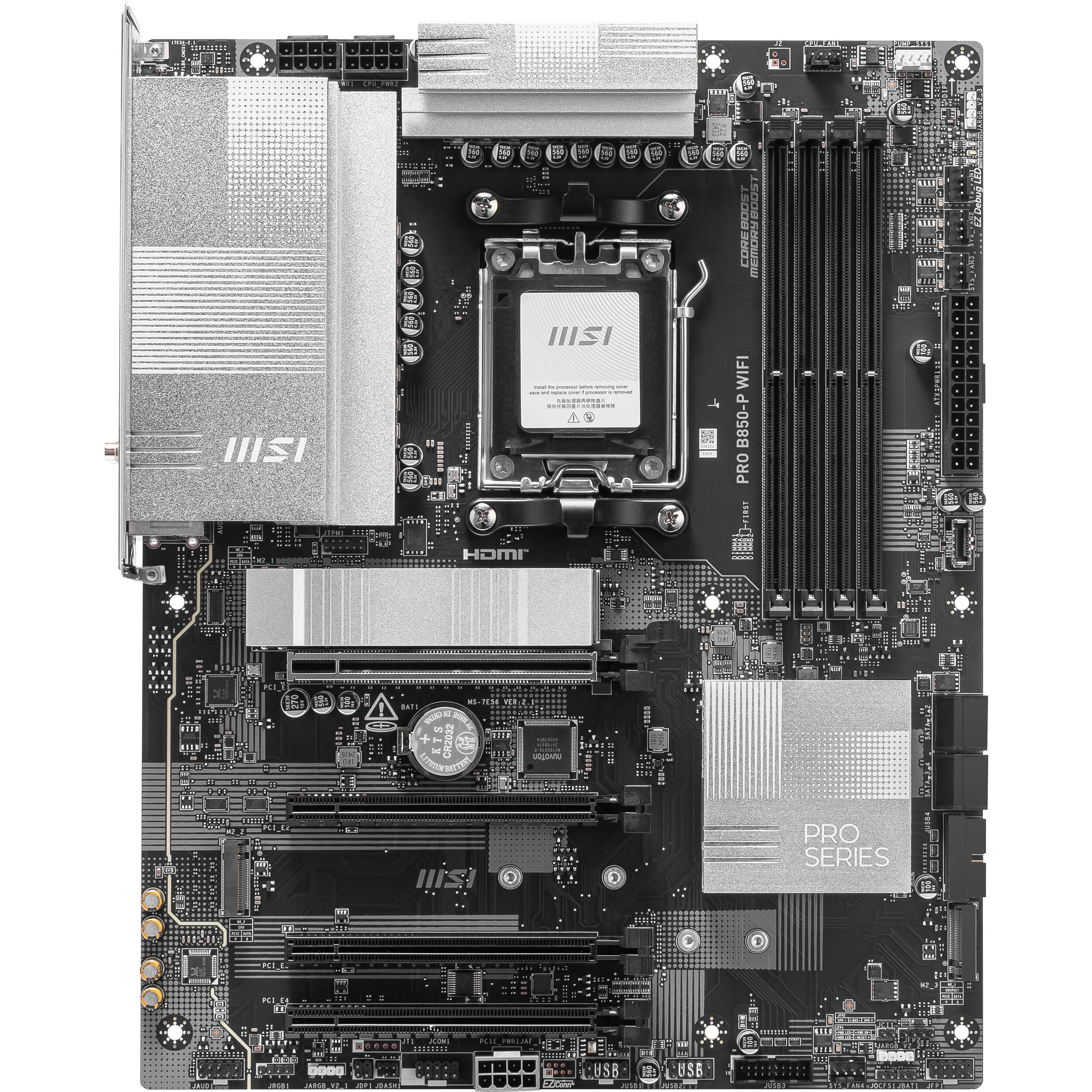 MSI PRO B850-P WIFI ATX motherboard for AMD builds with integrated Wi‑Fi — view 2