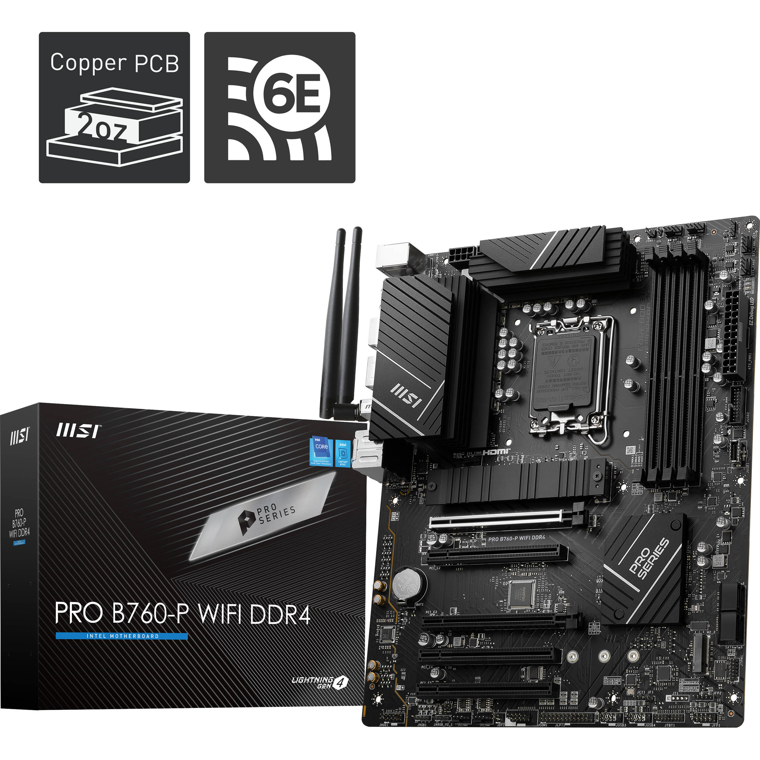 MSI PRO B760-P WIFI DDR4 ATX motherboard with Intel B760 chipset and Wi-Fi 6 — view 7