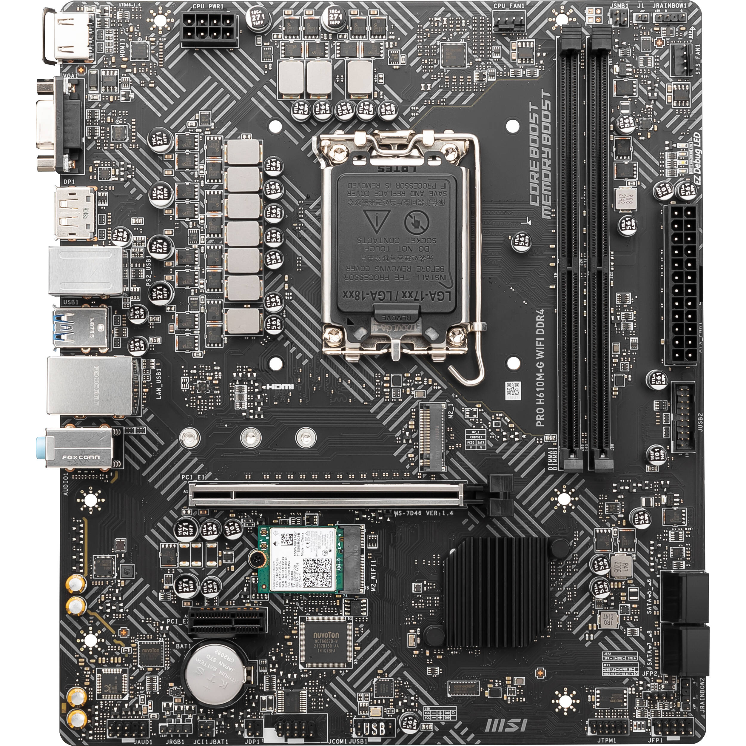 MSI PRO H610M-G WIFI DDR4 micro-ATX motherboard for Intel LGA 1700 systems with onboard Wi‑Fi — view 2