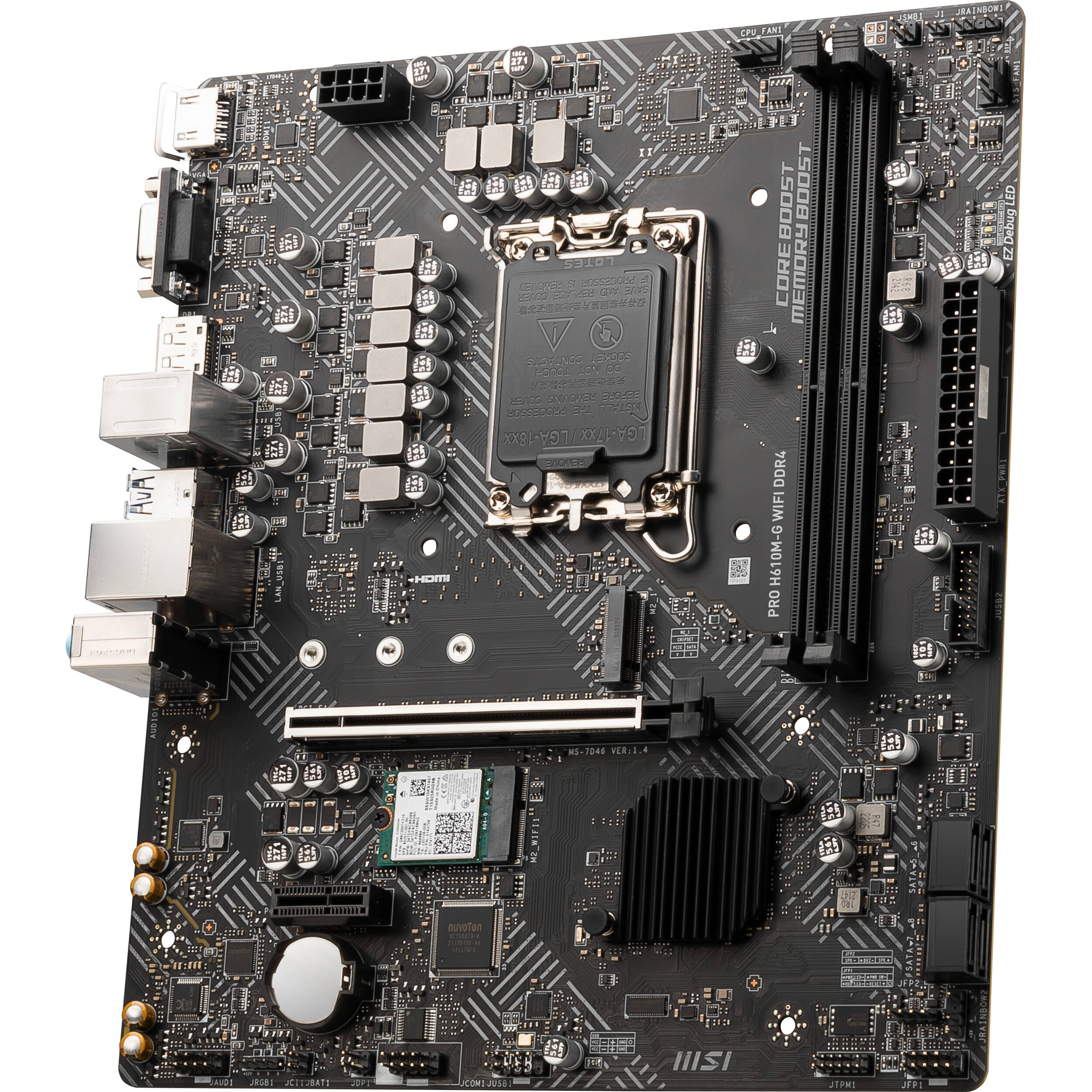 MSI PRO H610M-G WIFI DDR4 micro-ATX motherboard for Intel LGA 1700 systems with onboard Wi‑Fi — view 3