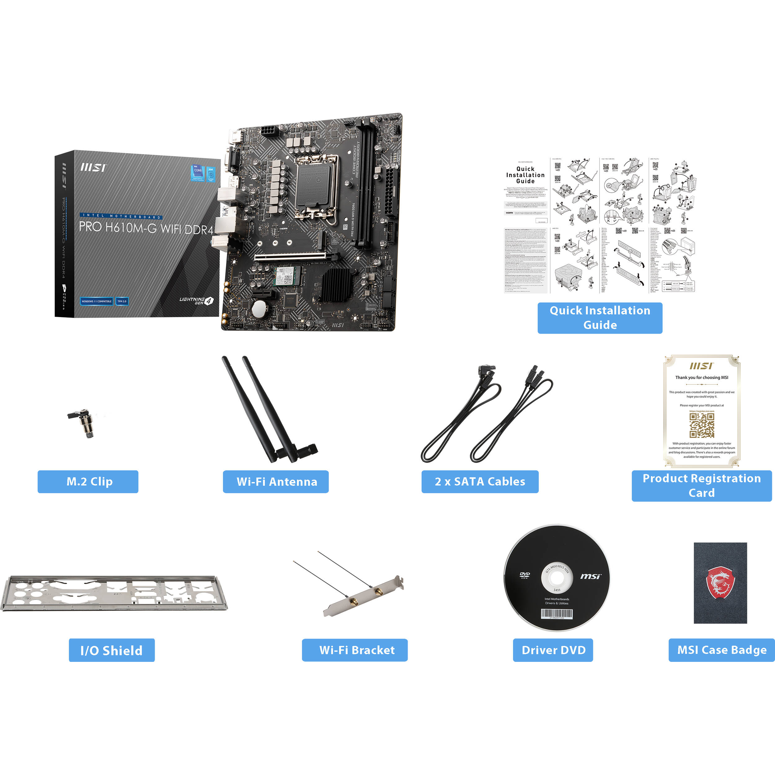 MSI PRO H610M-G WIFI DDR4 micro-ATX motherboard for Intel LGA 1700 systems with onboard Wi‑Fi — view 6