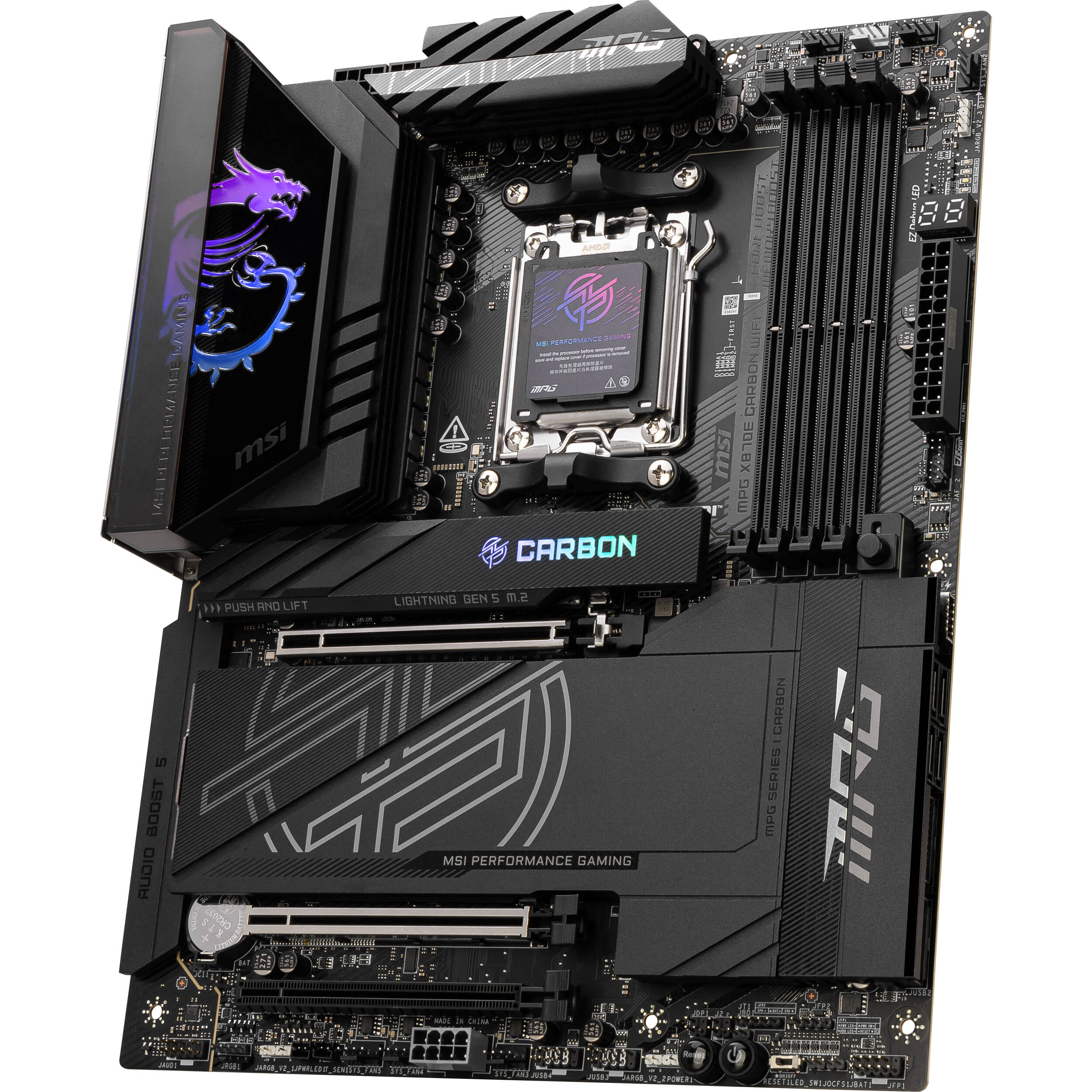 MSI MPG X870E CARBON WIFI ATX motherboard for AM5 Ryzen systems — view 3