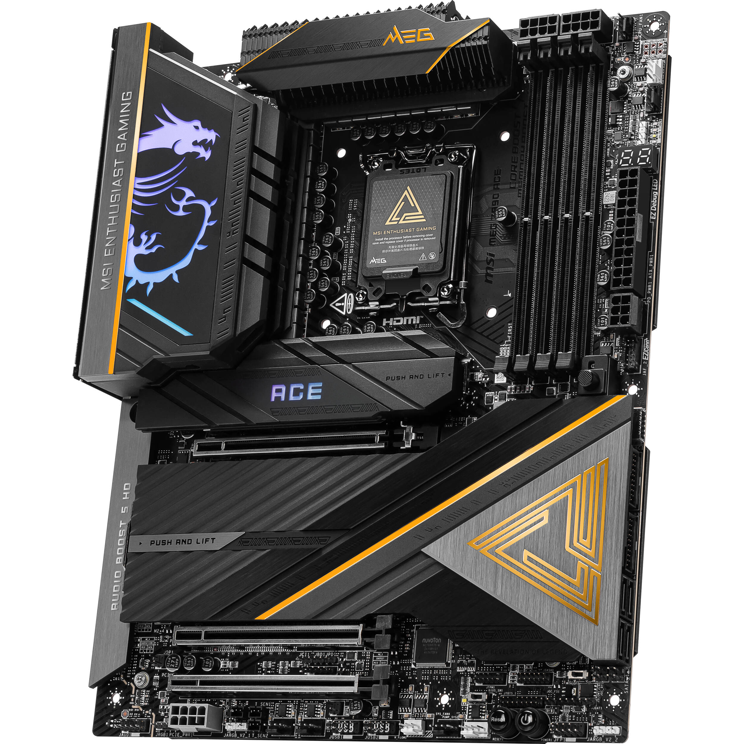 MSI MEG Z890 ACE ATX motherboard with LGA 1851 socket for Intel Core Ultra processors — view 3