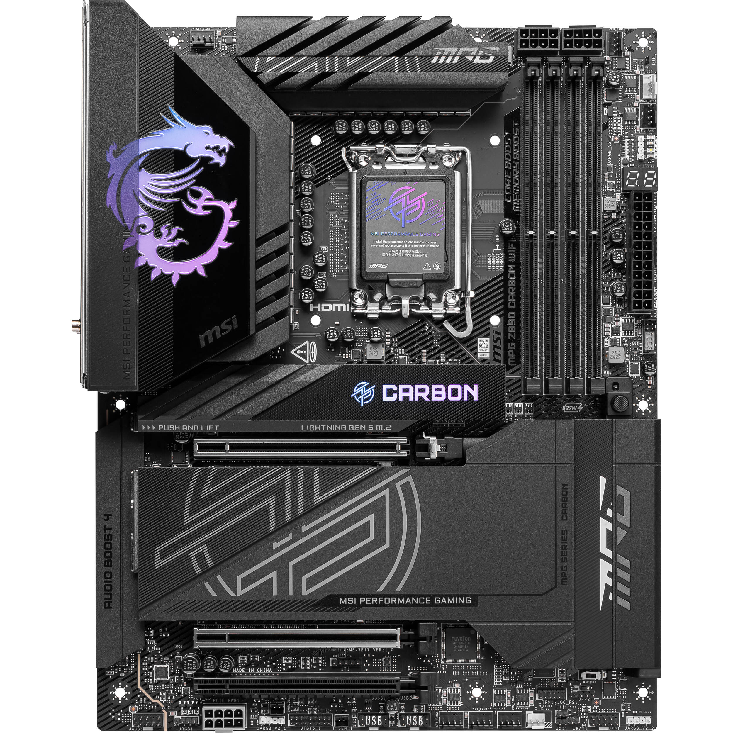 MSI MPG Z890 CARBON WIFI ATX motherboard for Intel systems with Wi‑Fi 7 and Thunderbolt 4 — view 2
