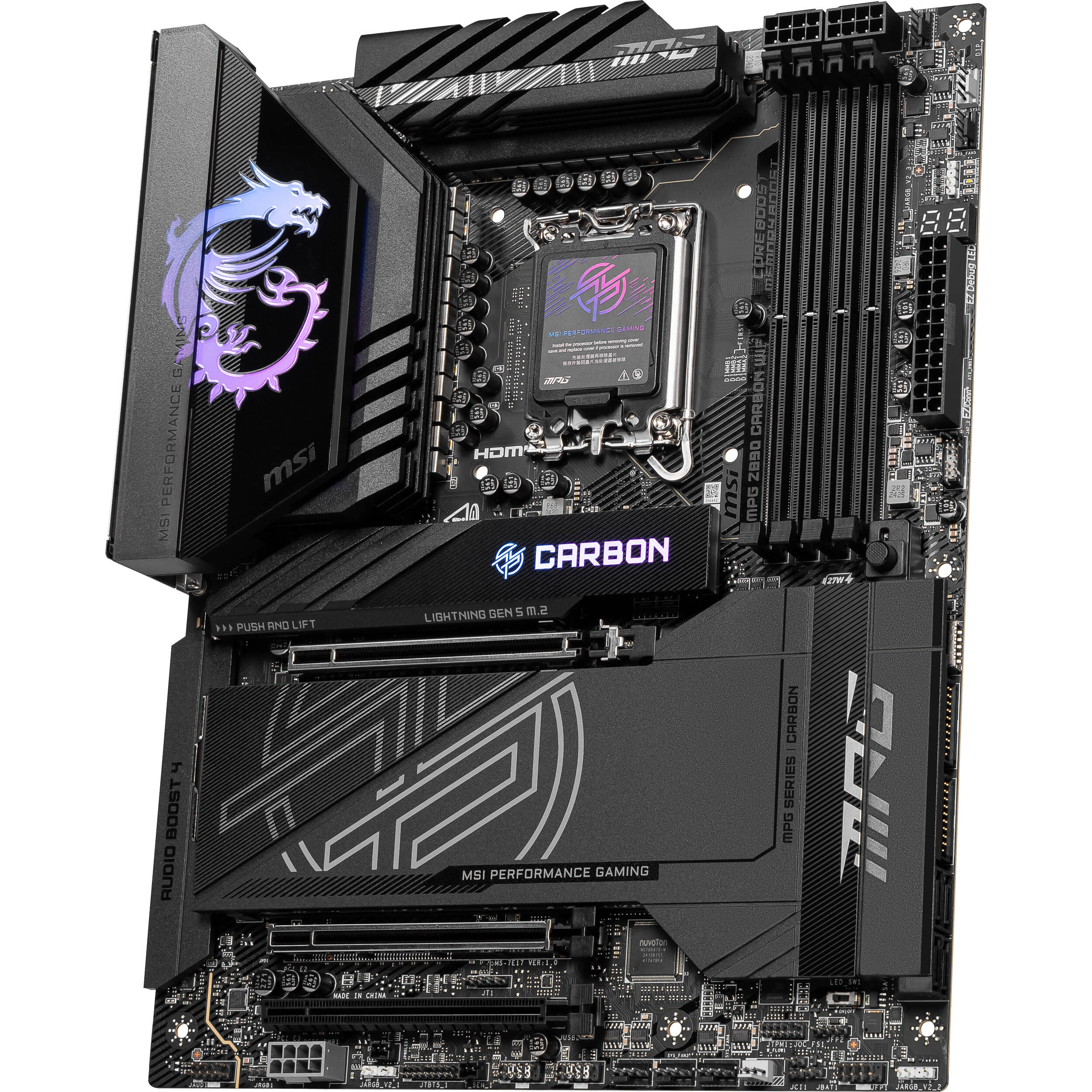 MSI MPG Z890 CARBON WIFI ATX motherboard for Intel systems with Wi‑Fi 7 and Thunderbolt 4 — view 3