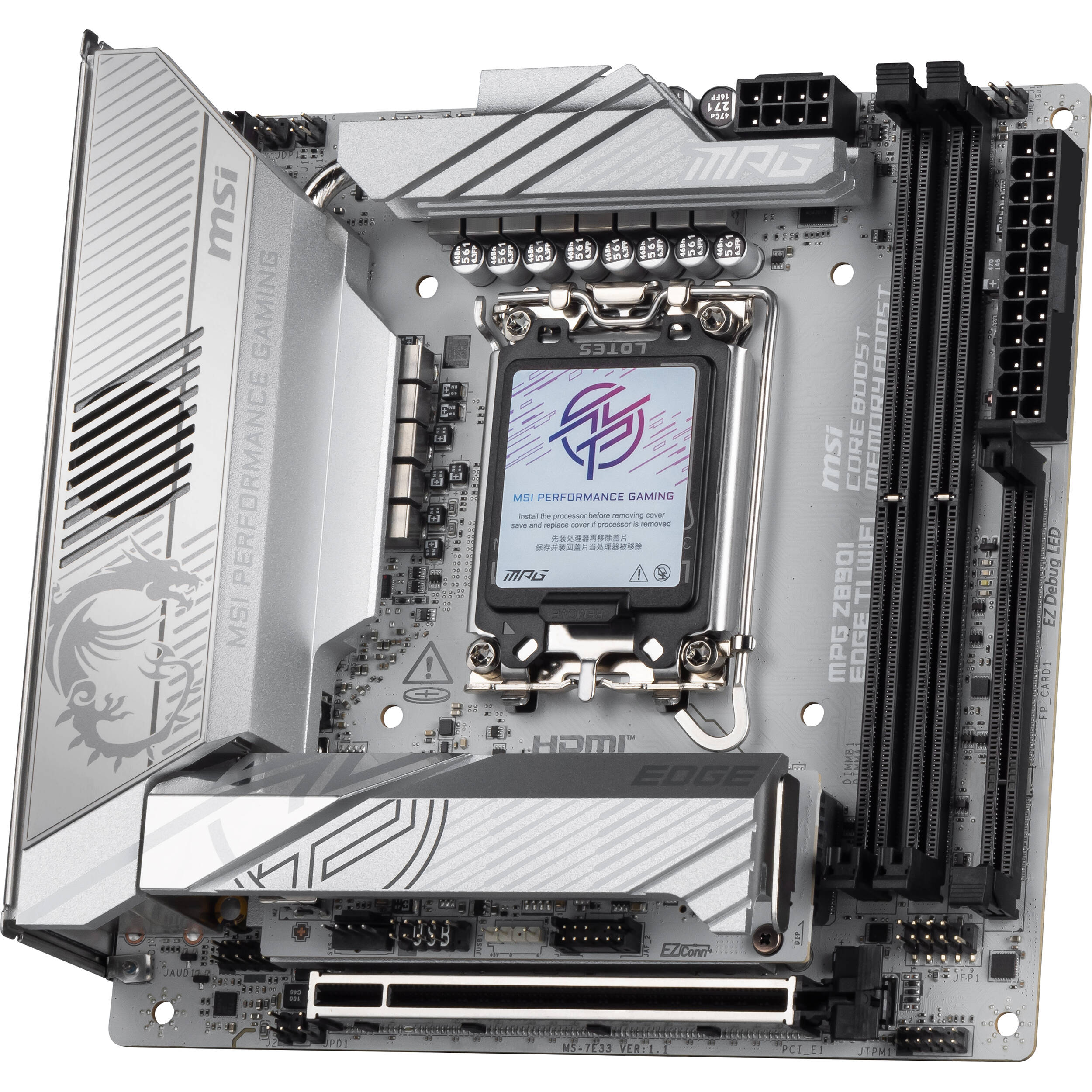 MSI MPG Z890I EDGE TI WIFI Mini-ITX motherboard for compact Intel DDR5 builds — view 3