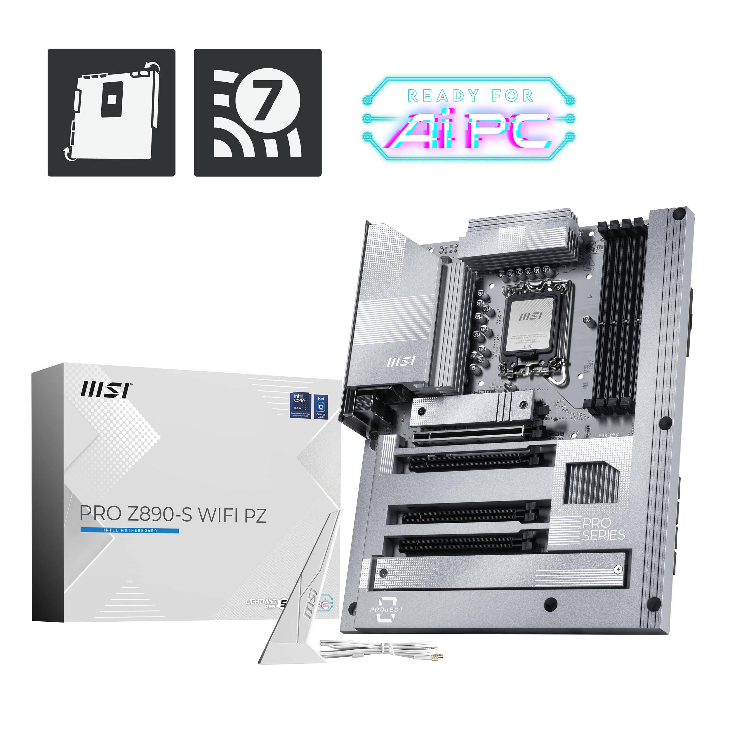 MSI PRO Z890 S WIFI PZ motherboard with Project Zero layout and onboard Wi-Fi — view 10