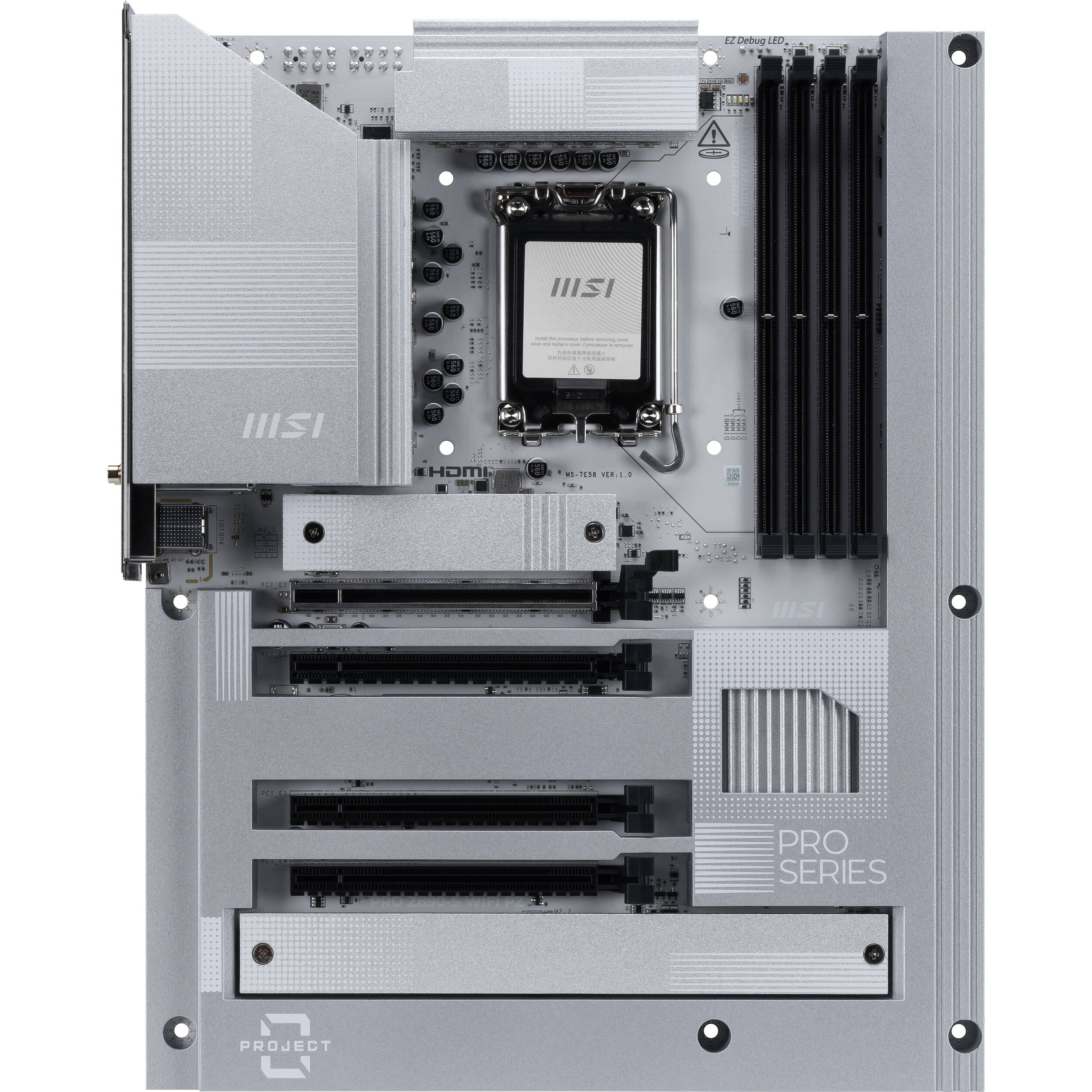 MSI PRO Z890 S WIFI PZ motherboard with Project Zero layout and onboard Wi-Fi — view 2