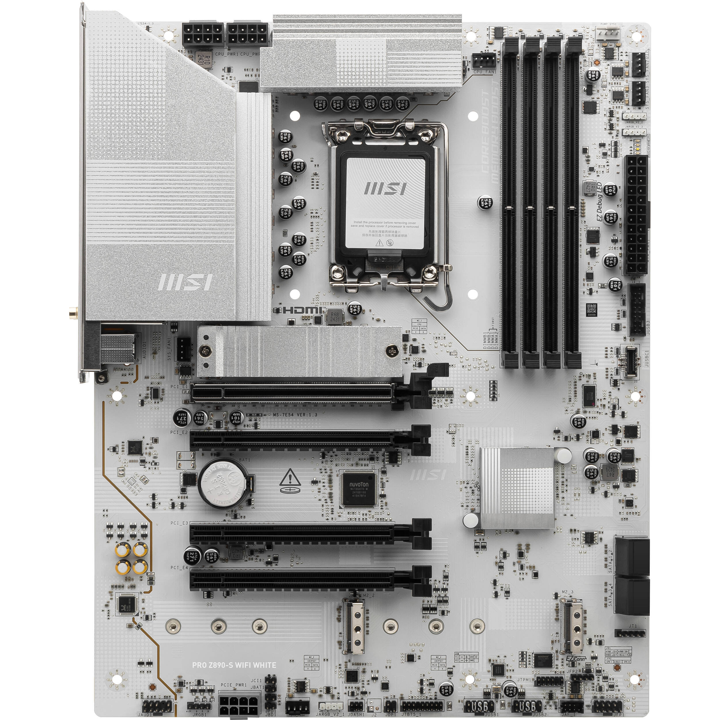 MSI PRO Z890-S WIFI WHITE ATX motherboard for Intel LGA 1851 systems with DDR5 and Wi-Fi — view 2