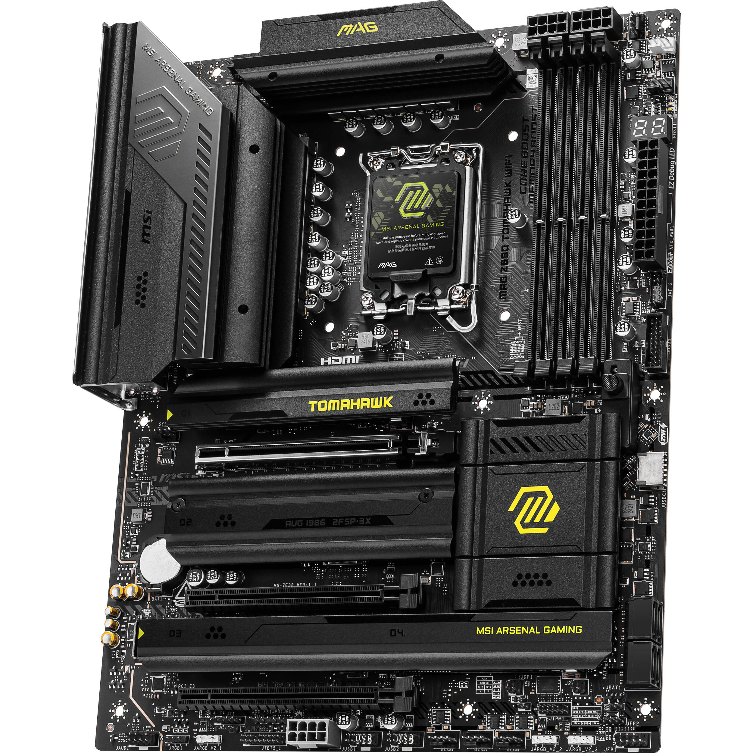 MSI MAG Z890 TOMAHAWK WIFI ATX motherboard with Intel LGA 1851 support and onboard Wi‑Fi — view 3