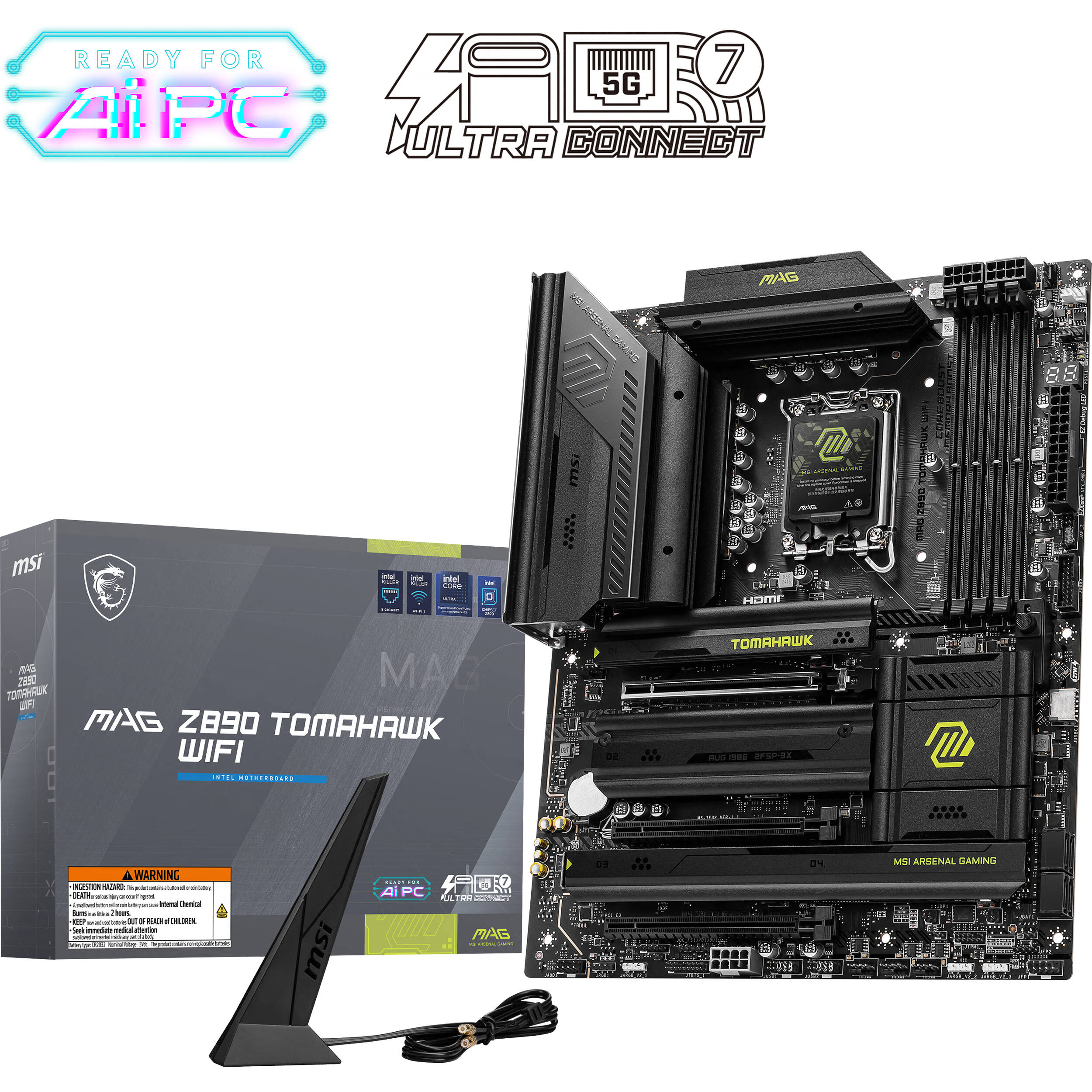 MSI MAG Z890 TOMAHAWK WIFI ATX motherboard with Intel LGA 1851 support and onboard Wi‑Fi — view 7