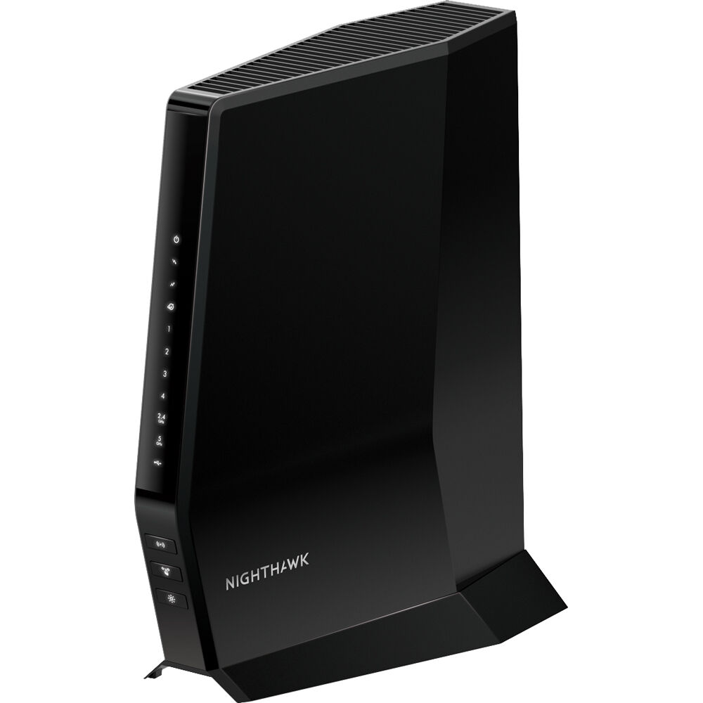 Netgear Nighthawk AX6 WiFi 6 cable modem router desktop unit with 4 Ethernet ports — view 4