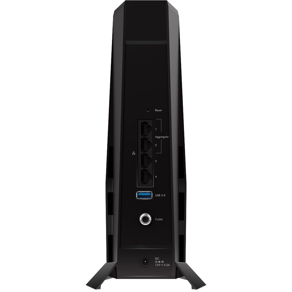Netgear Nighthawk AX6 WiFi 6 cable modem router desktop unit with 4 Ethernet ports — view 6