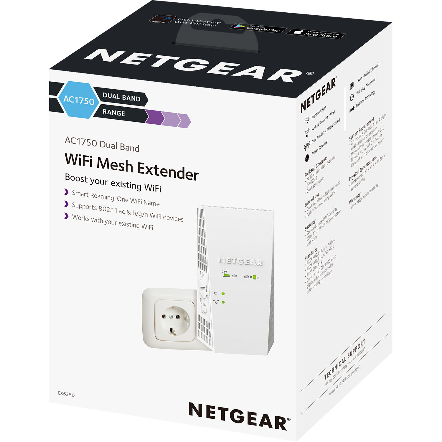 Netgear AC1750 WiFi Mesh Extender EX6250-100NAS plug-in dual-band mesh extender — view 6