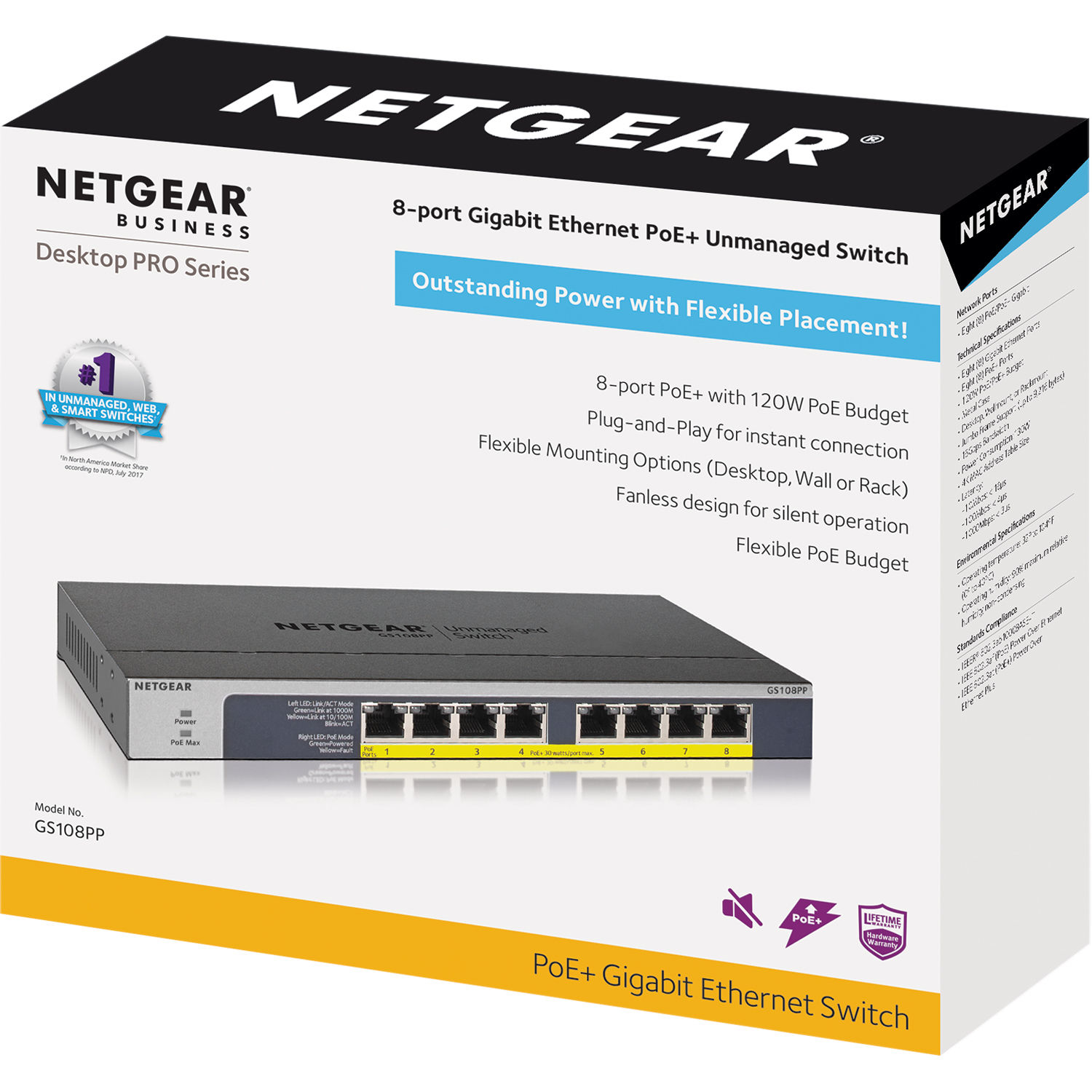 Netgear GS108PP-100NAS 8-port Gigabit PoE+ unmanaged switch — view 5
