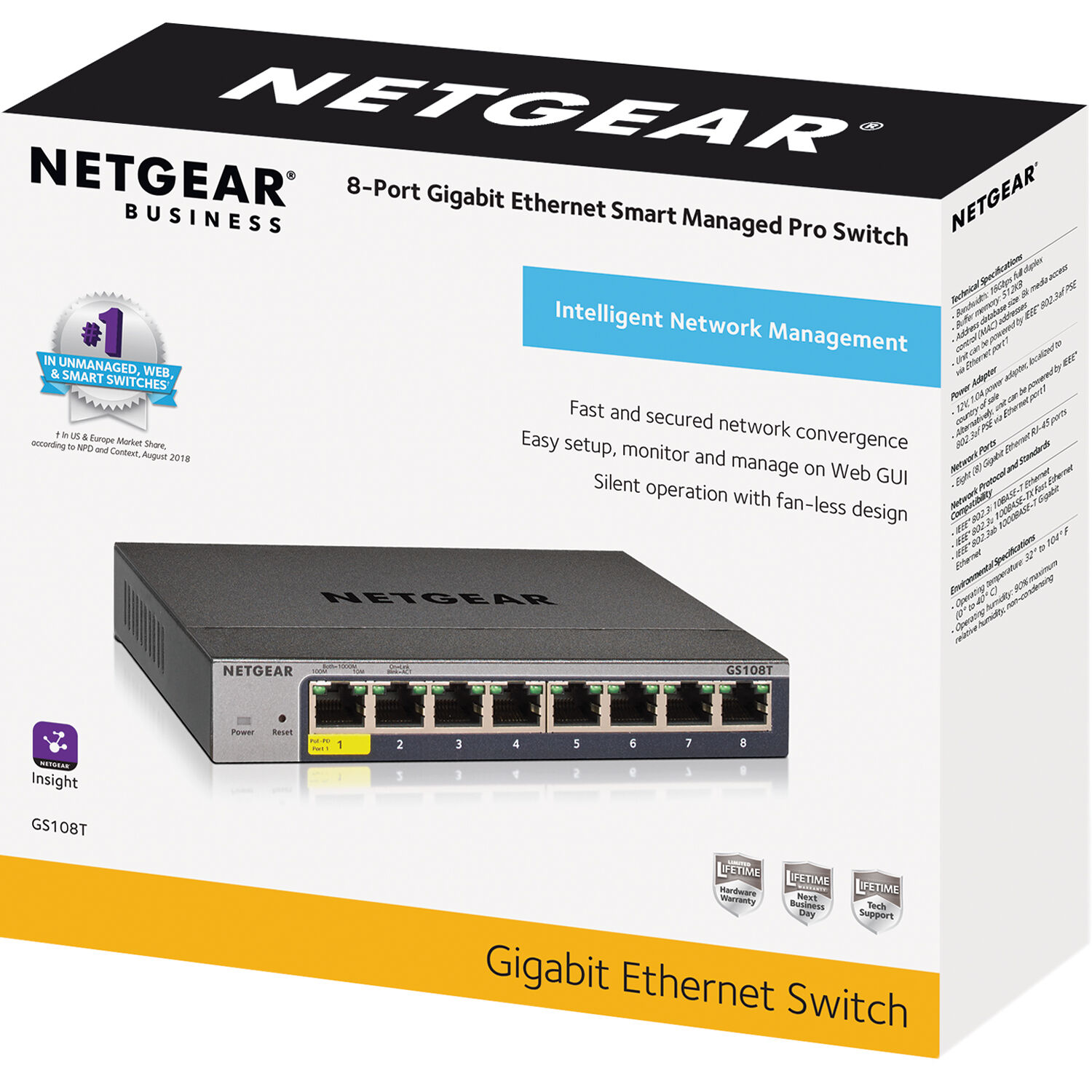 Netgear GS108T-300NAS 8-port Gigabit smart managed desktop switch — view 5