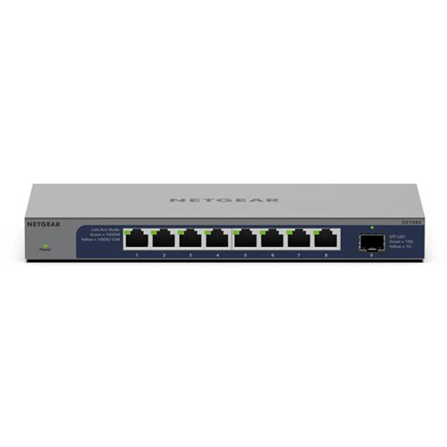 Netgear GS108X-100NAS unmanaged switch with 8 Gigabit ports and 1 10G SFP+ uplink — view 2