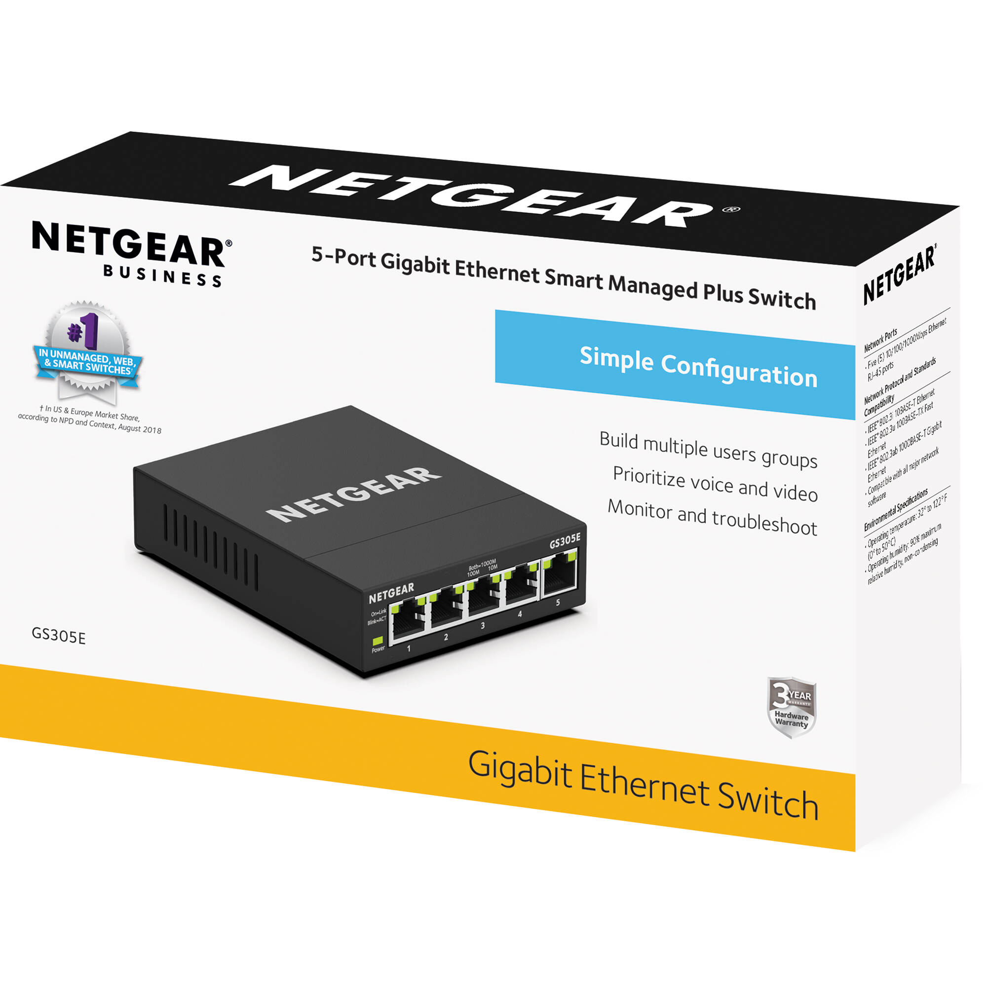 Netgear GS305E-100NAS 5-port Gigabit Plus managed switch for small office networking — view 10