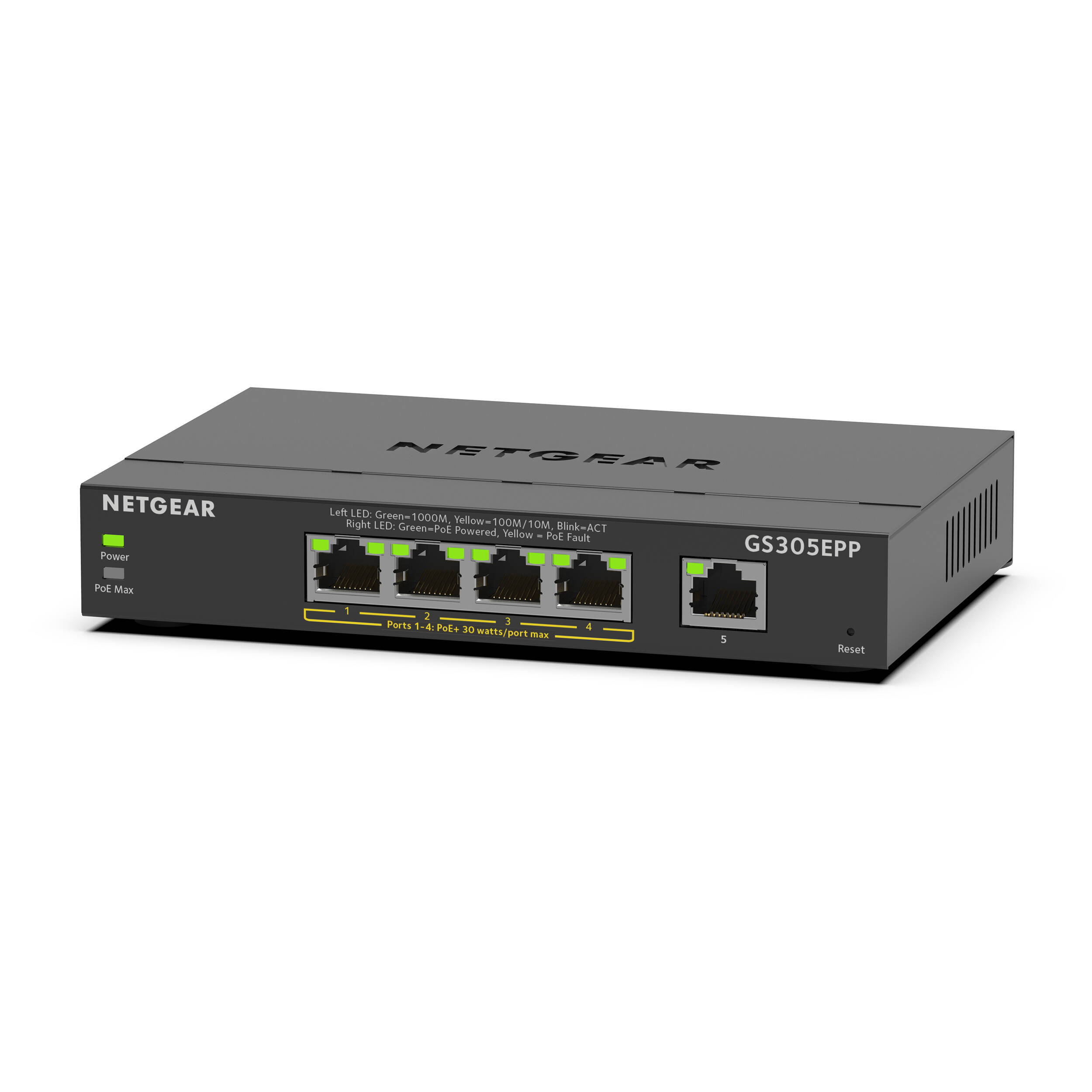 NETGEAR GS305EPP-100NAS 5-port Gigabit PoE+ Smart Managed Plus switch with 4 PoE+ ports — view 2