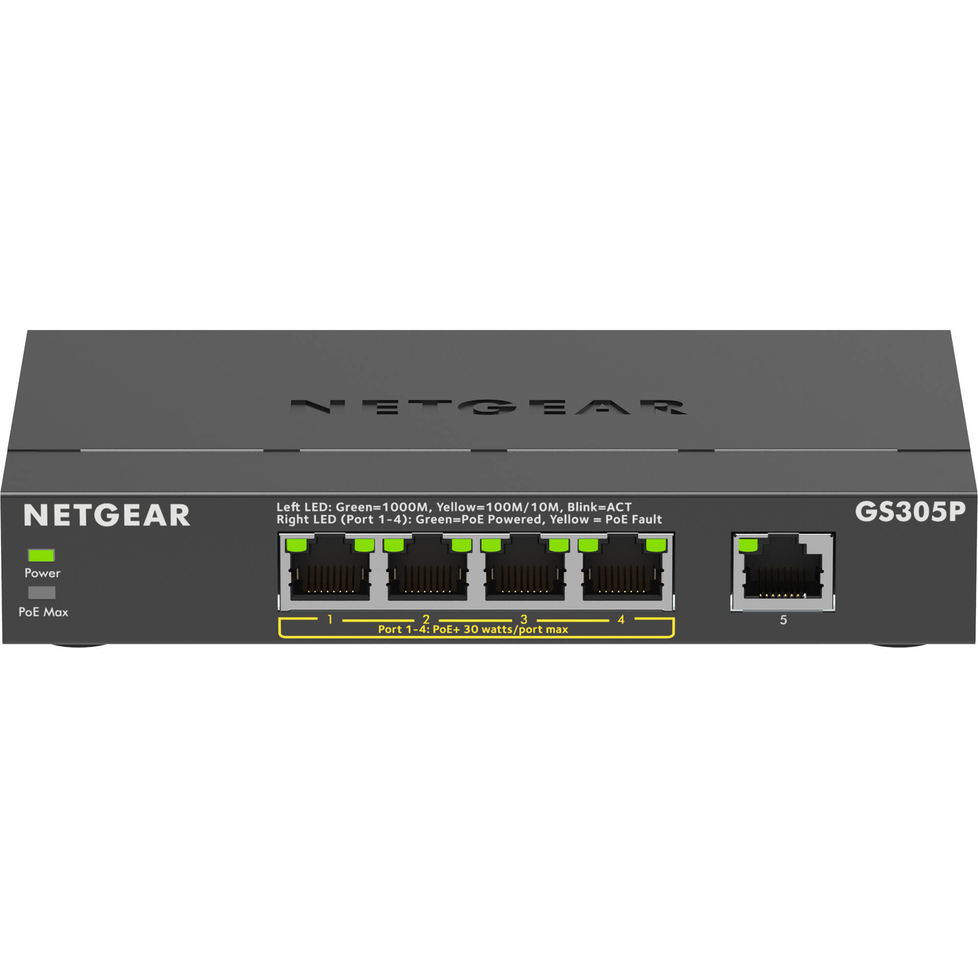 NETGEAR GS305P-300NAS 5-port Gigabit unmanaged PoE switch — view 3